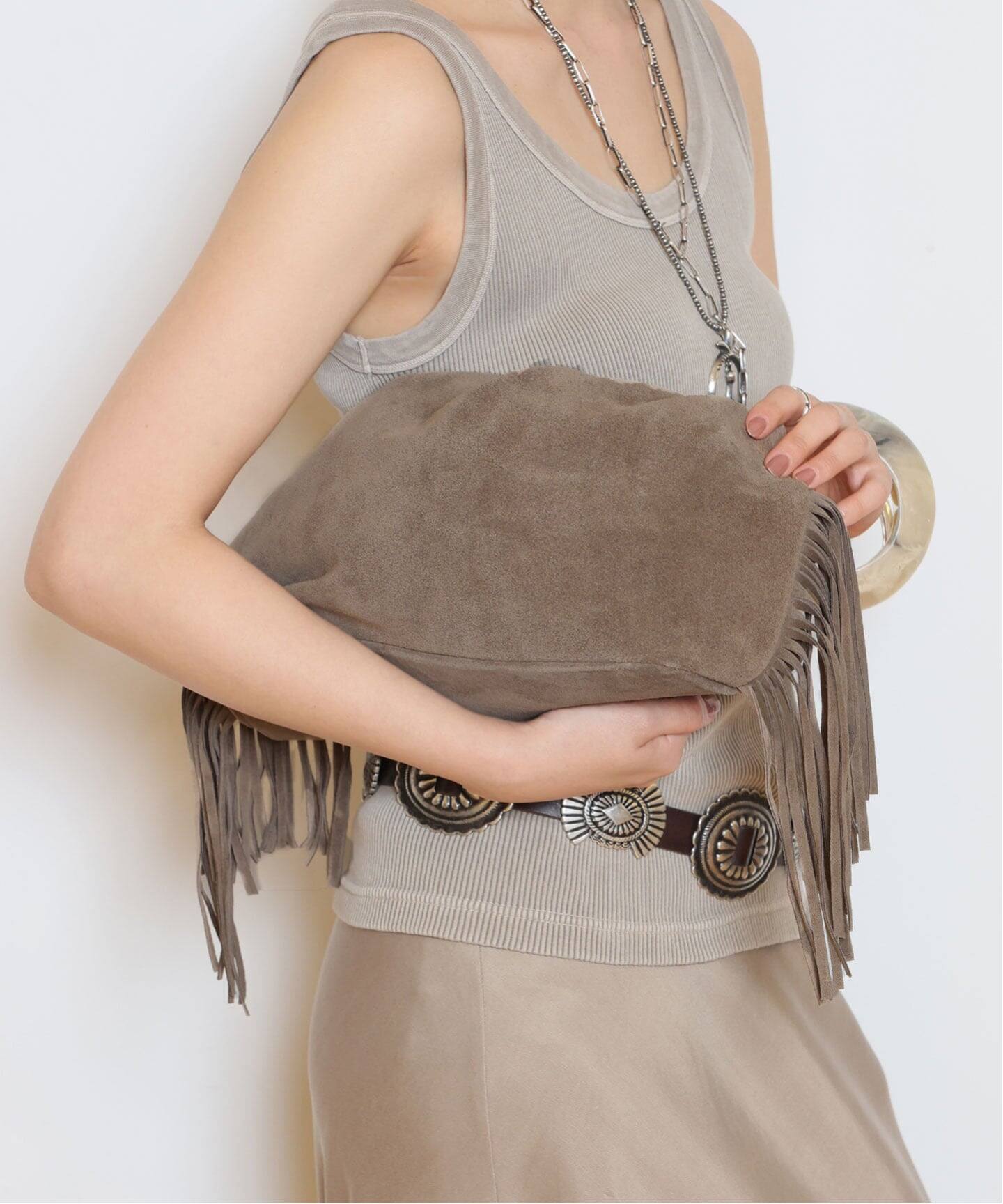 AULENTTI/オウレンティ】SUEDE FRINGE RING バッグ（ショルダーバッグ 