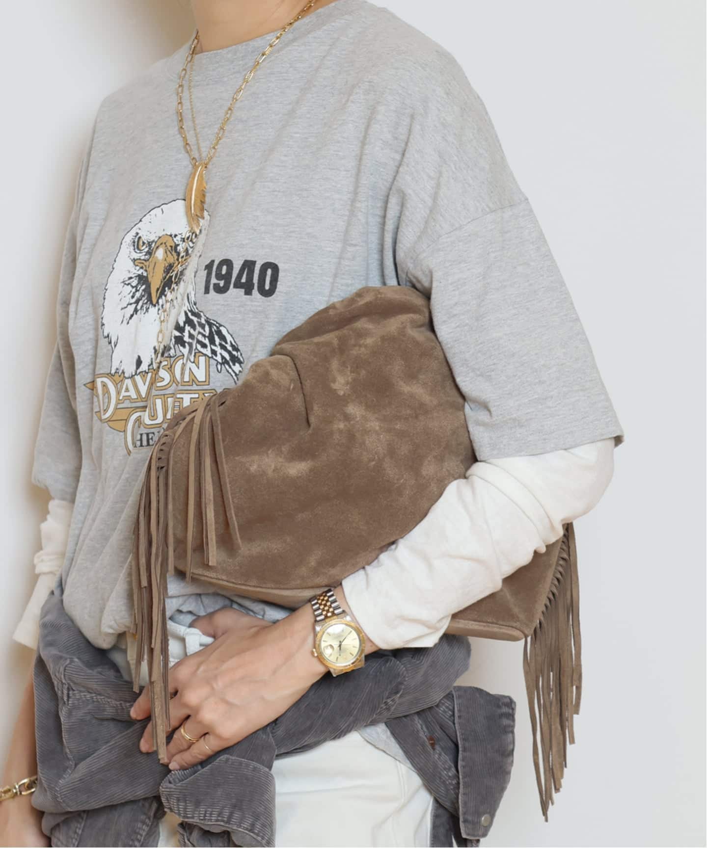 AULENTTI/オウレンティ】SUEDE FRINGE RING バッグ（ショルダーバッグ