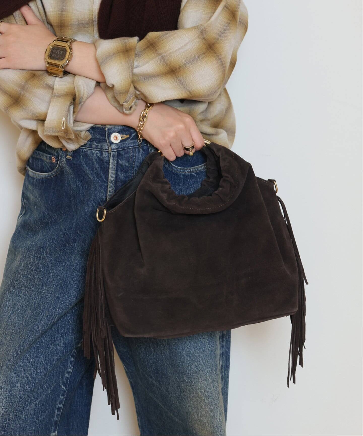 AULENTTI/オウレンティ】SUEDE FRINGE RING バッグ（ショルダーバッグ 