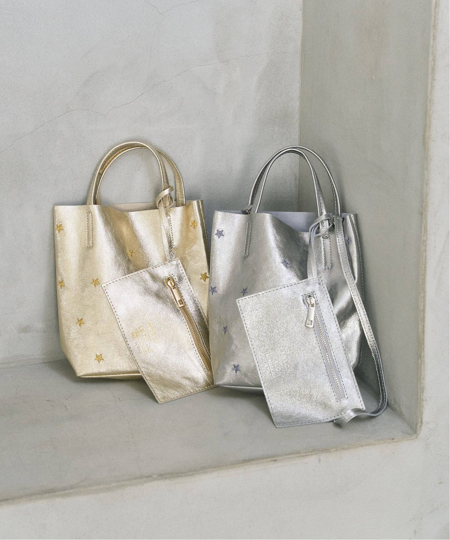 MARLON/マーロン STARS EMBROIDERED TOTE シルバー MARLON/マーロン STARS EMBROIDERED TOTE（トートバッグ）｜LE TALON