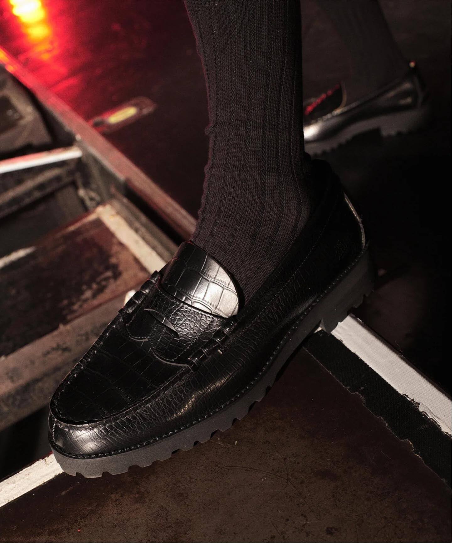 The Kenford Fineshoes EMBOSSED LOAFERS / BLACK CROCODILE COMBI 