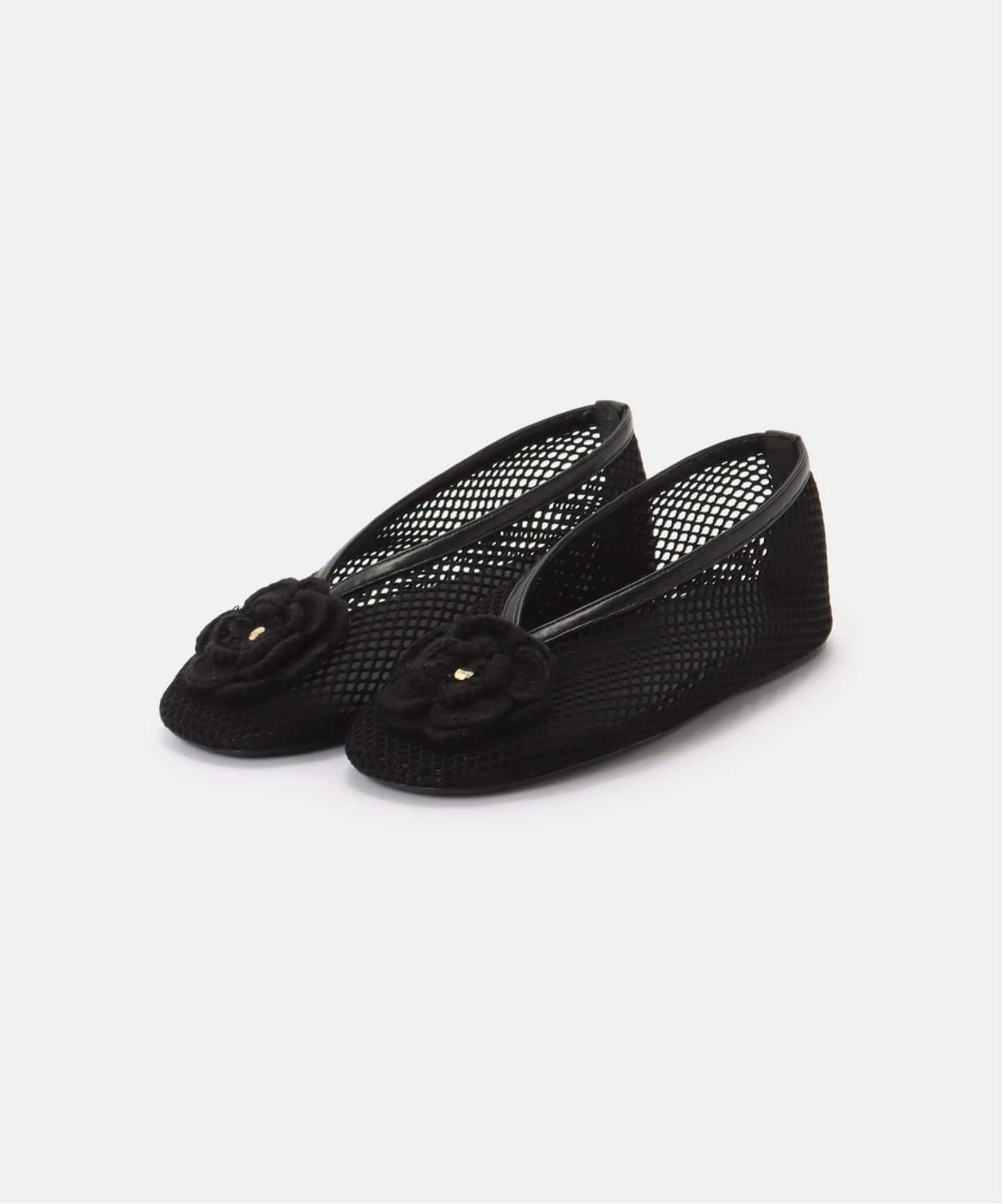 GANNI ガニー　黒 レザー バレエシューズ GANNI / ガニーJenny Ballerina Mesh Flower（バレエシューズ）｜PULP