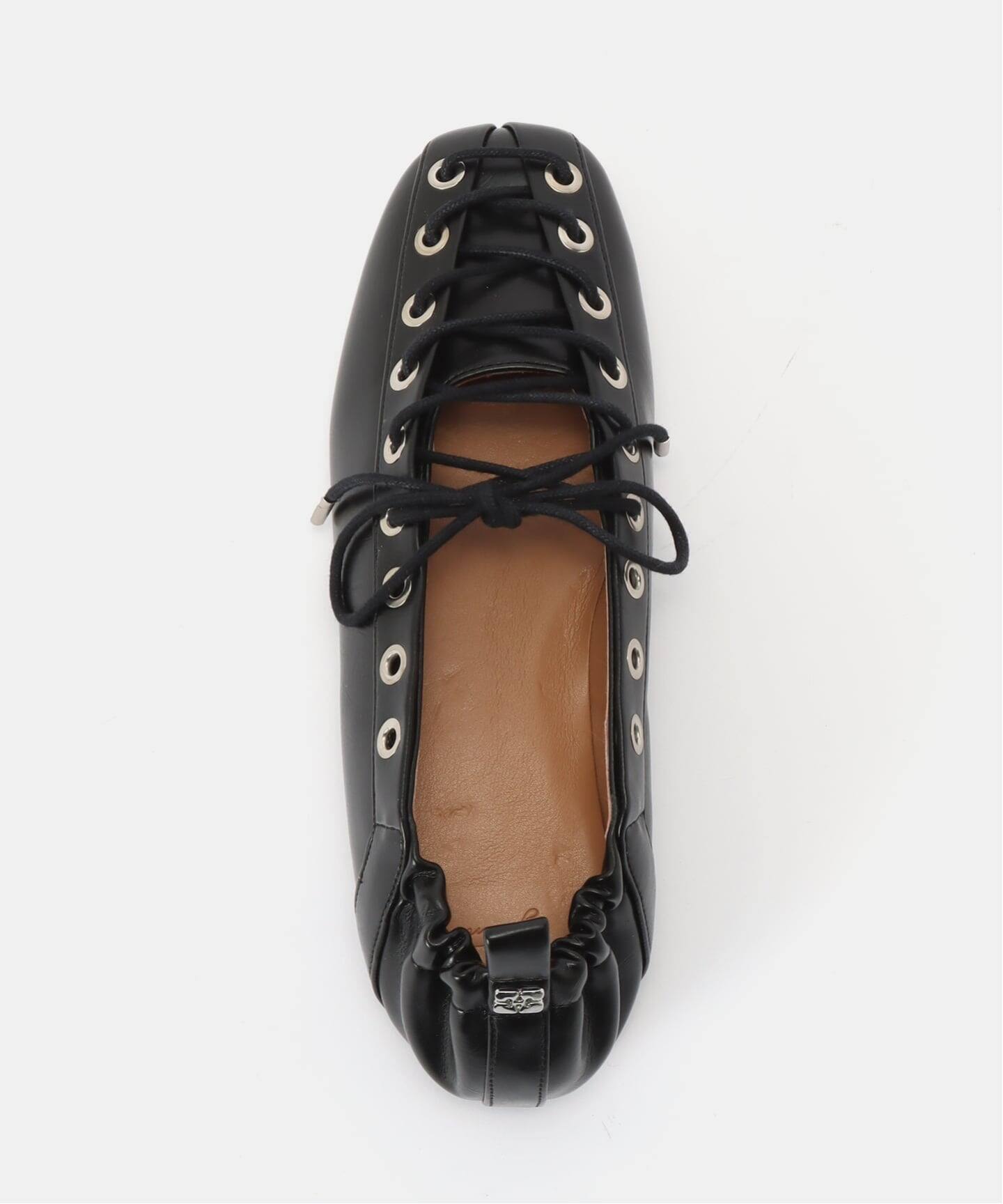 ガニー✨新品未使用 アイレットバレリーナシューズ ブラック サイズ37 GANNI / ガニー Eyelets Lace Up Ballerina Crinkle（バレエシューズ