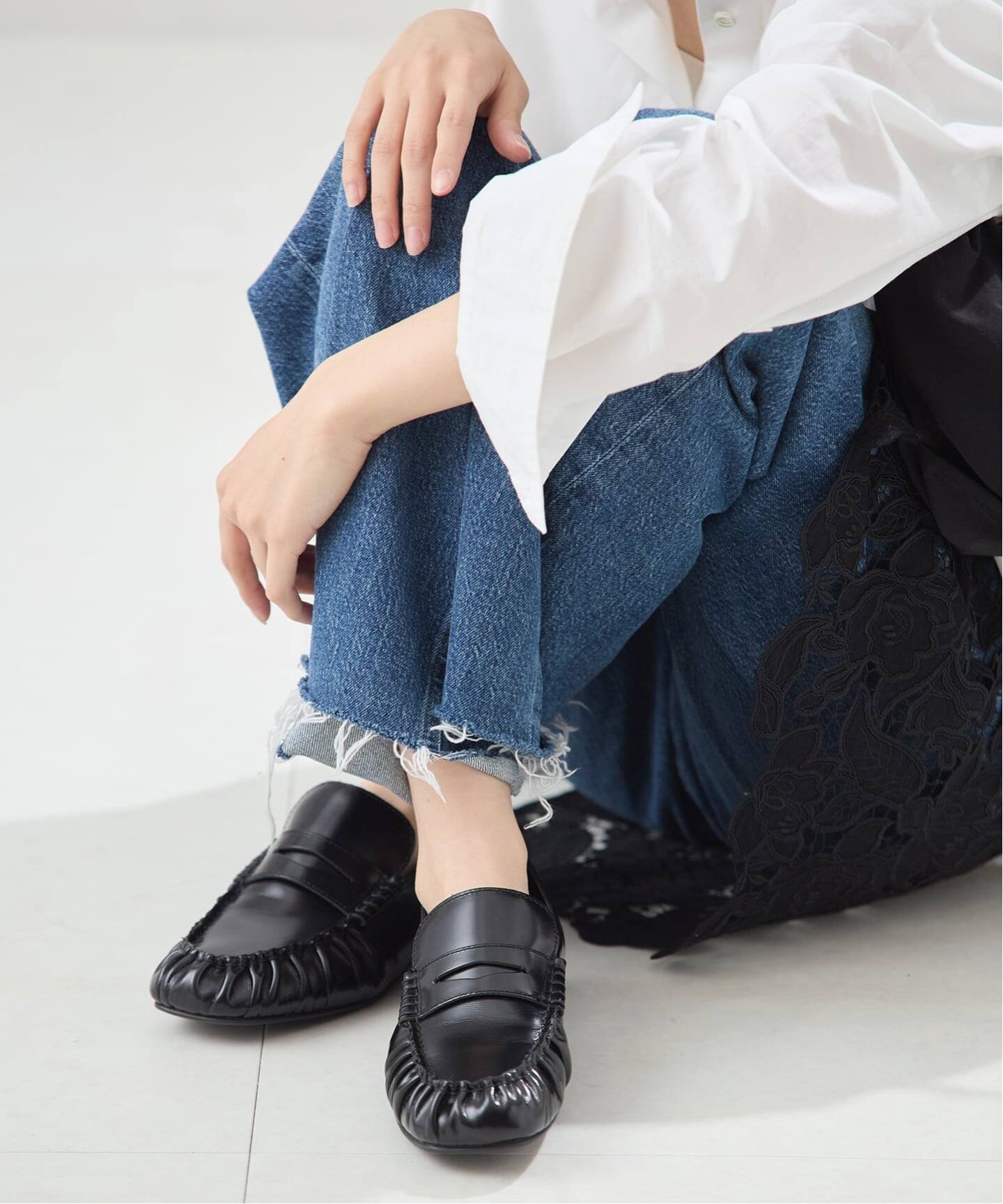 ALOHAS/アロハス】Aven Black Leather Loafers：ローファー