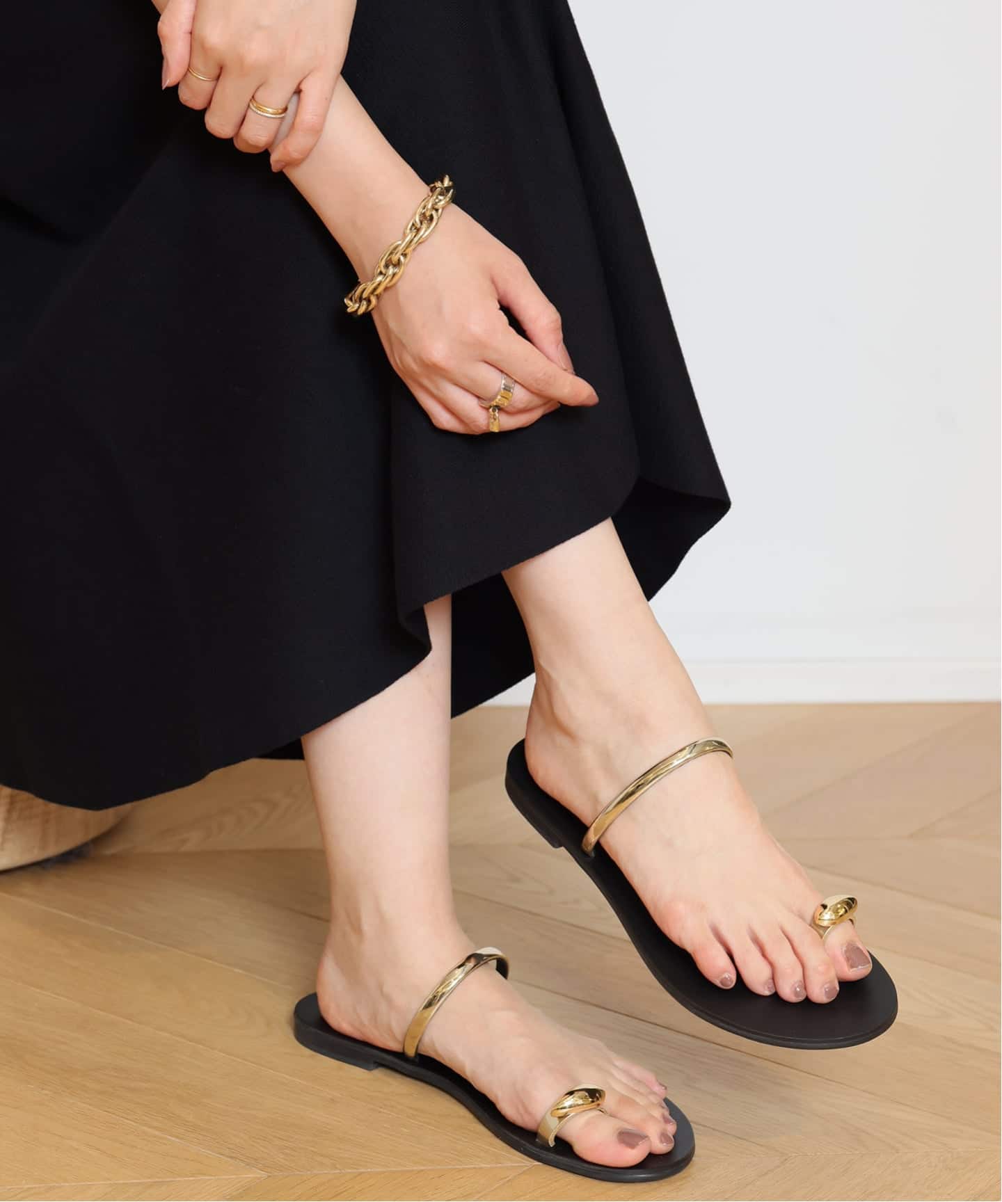 ドゥーズィエムクラス　ニコラスライナス　サンダル37 NICOLAS LAINAS/ニコラス ライナス】 RING SANDAL(ブラック)（サンダル