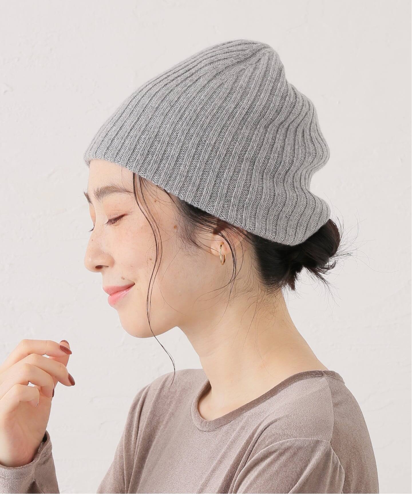 ASAUCE À MÉLER ダークネイビー ニット帽 ASAUCE MELER ミドルゲージカシミヤ リブワッチ（ニットキャップ