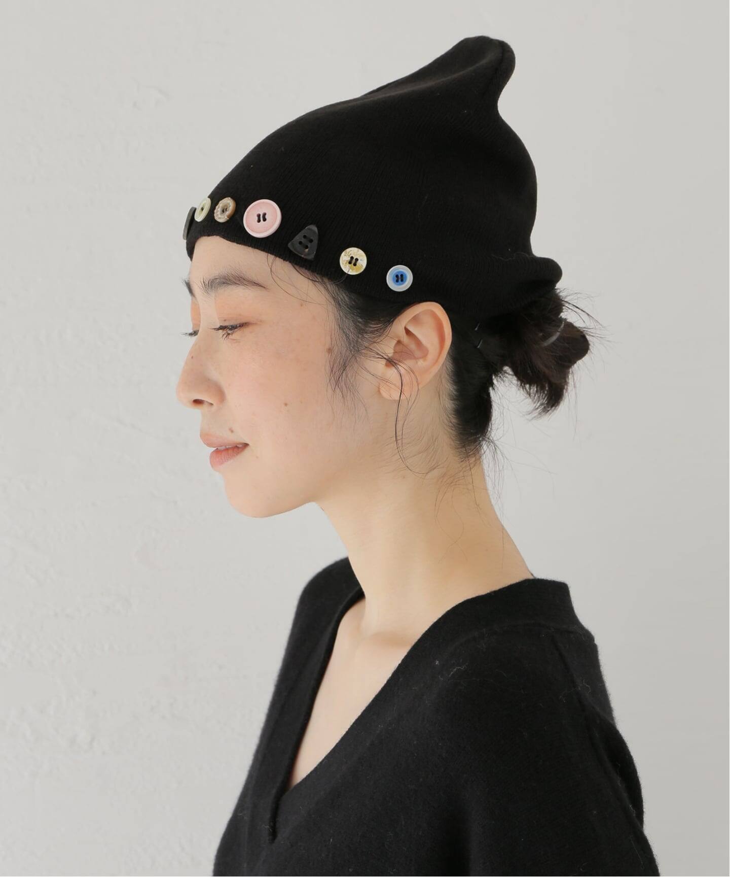 vacant archive ボタン装飾 ニット帽 ブラック Geek Office / ギークオフィス】VACANT Archive / TOMI BUTTON BEANIE