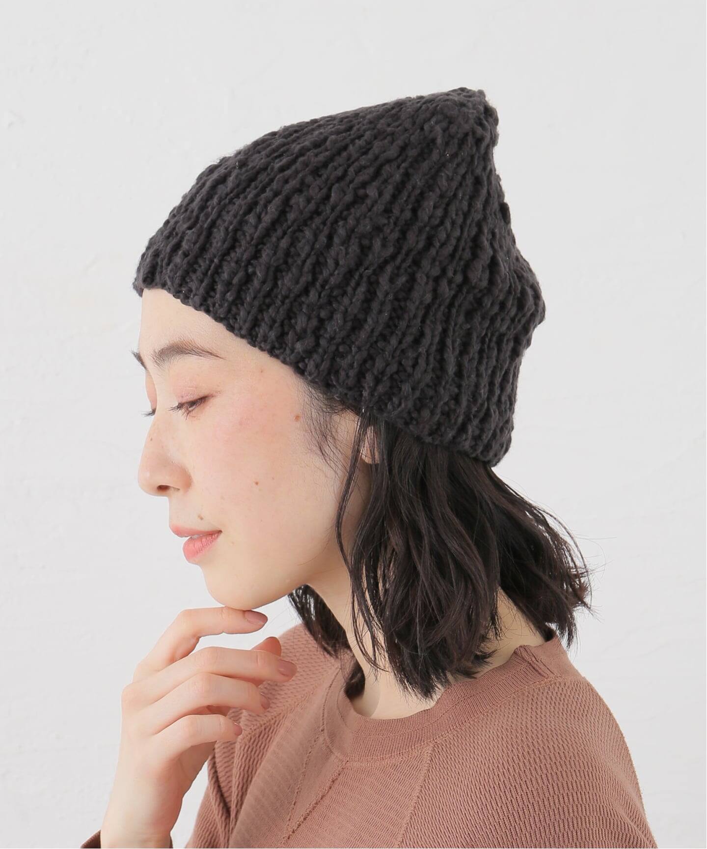   Jeans 黒 ニット帽 Jines（ジネス） ニット帽 ニットキャップ チェーン付リブボブキャップ