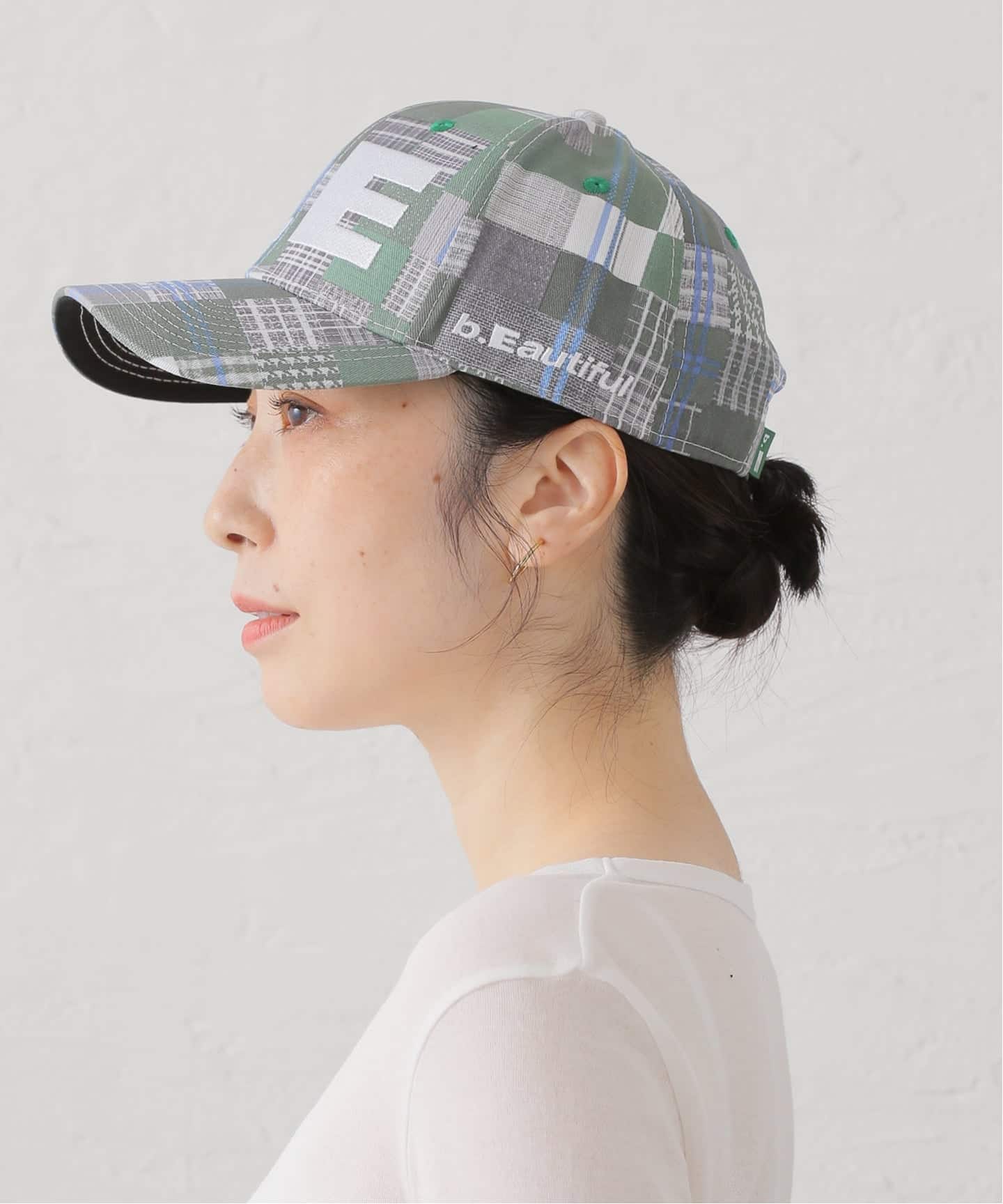 b.Eautiful/ビューティフル】b.E Hat(GREEN MIX CHECKER)（キャップ