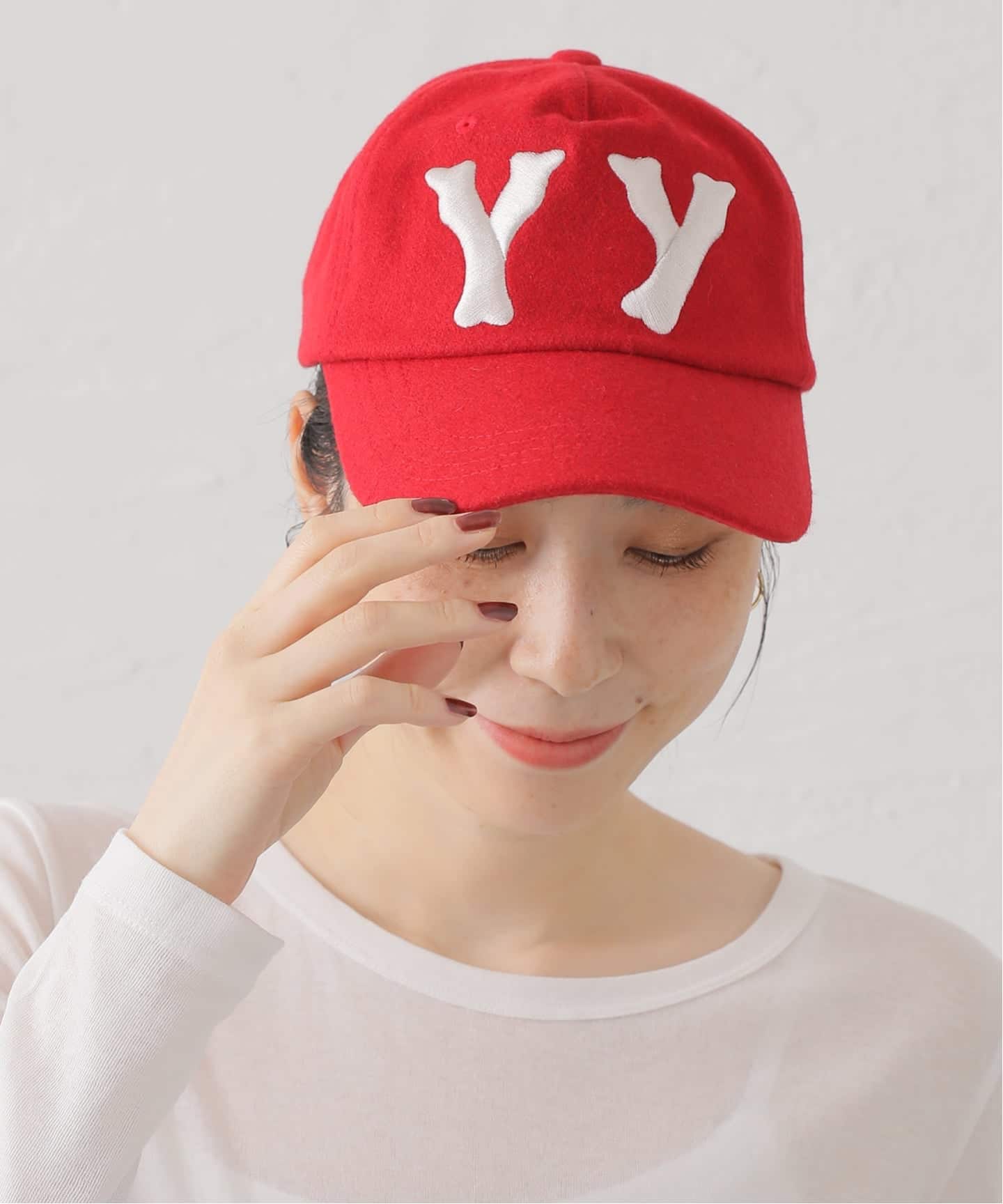 OPEN YY / オープン ワイワイ】 WovenYY WOOL HEART BONE BALL CAP(RED
