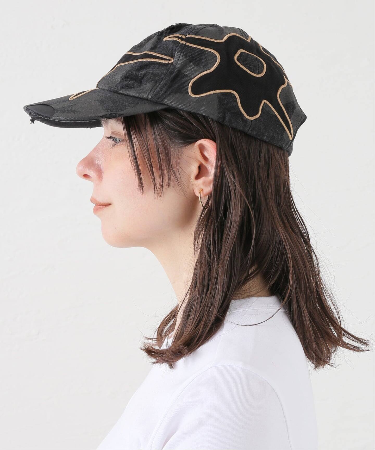 P.A.M/パム】DISTRESSED URCHIN TAG BASEBALL CAP（BLACK WASH