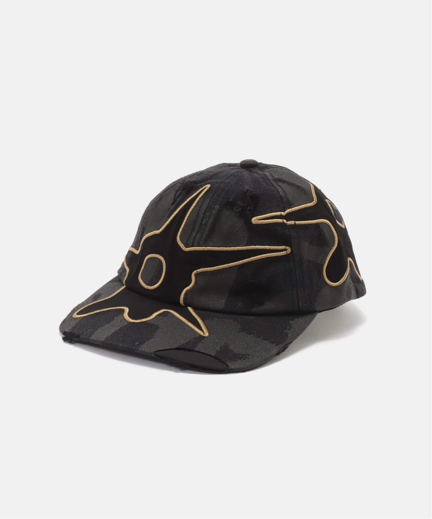 P.A.M/パム】DISTRESSED URCHIN TAG BASEBALL CAP（BLACK WASH