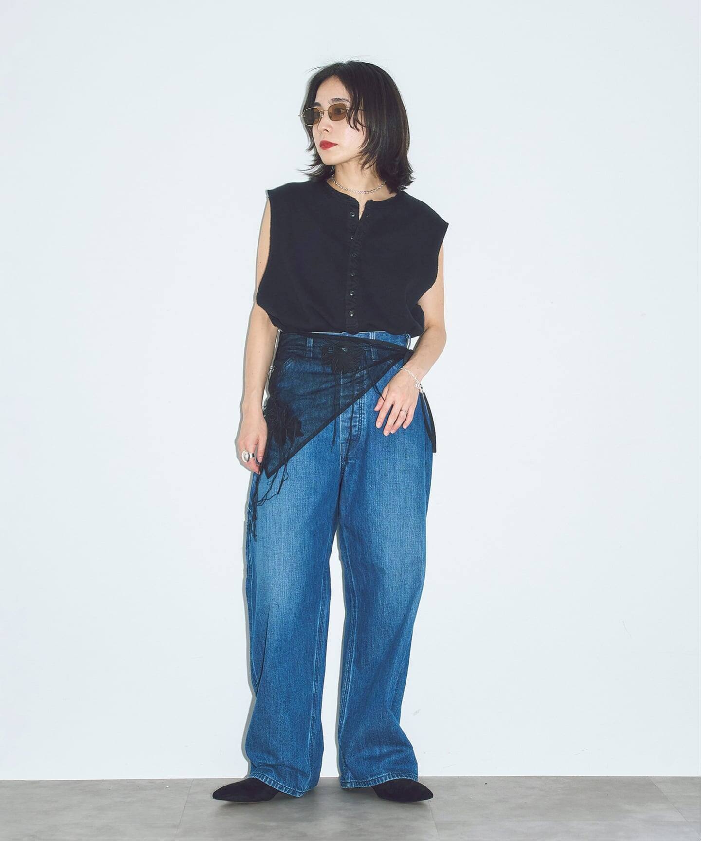 MARGE FRAYED EMBROIDERY SCARF 1012-0108-035：スカーフ（スカーフ