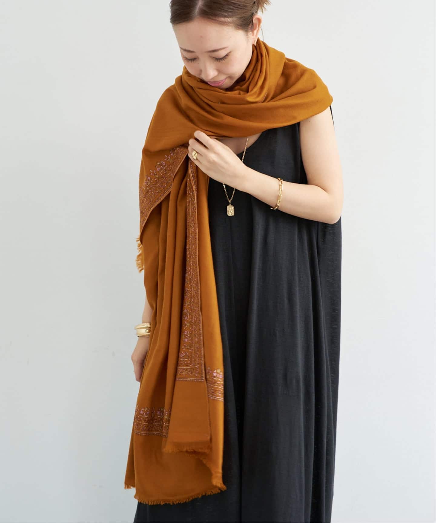 KASHMIR LOOM/カシミールルーム】SHAWL ORANGE（スカーフ／バンダナ