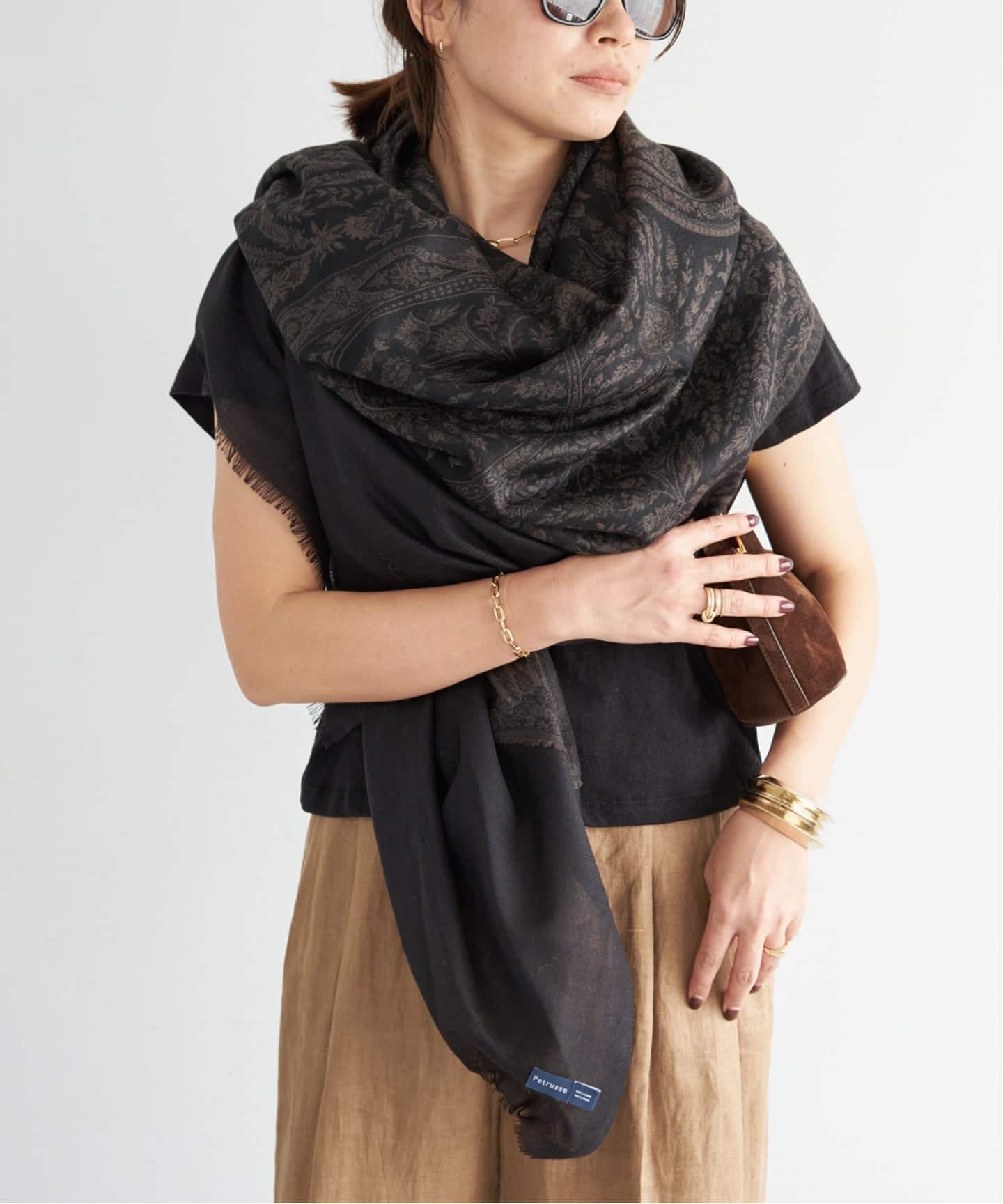 PETRUSSE/ぺトルス】JACQUARD STOLE BLK（スカーフ／バンダナ