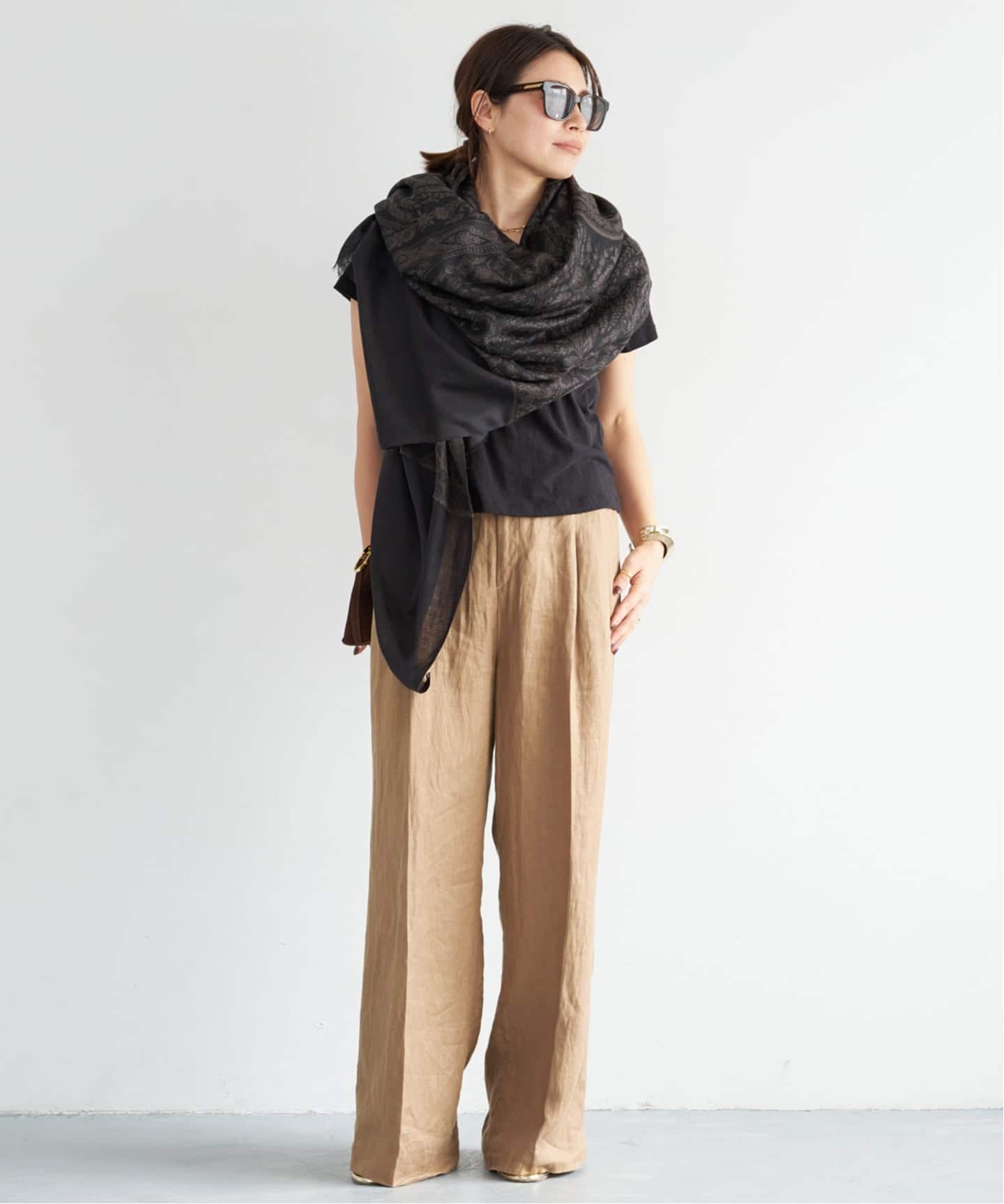 PETRUSSE/ぺトルス】JACQUARD STOLE BLK（スカーフ／バンダナ
