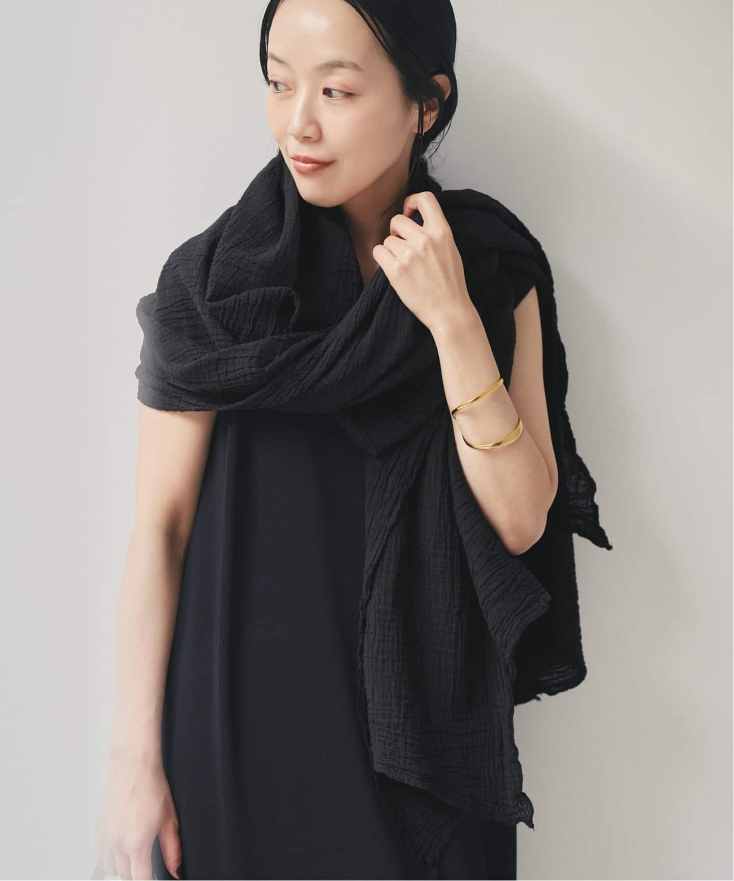 Plage アトリエフランセ 別注 PAREO スカーフ ストール ブラック 追加予約》LES ATELIERS FRANCAIS DE CONFECTION 別注 PAREO スカーフ