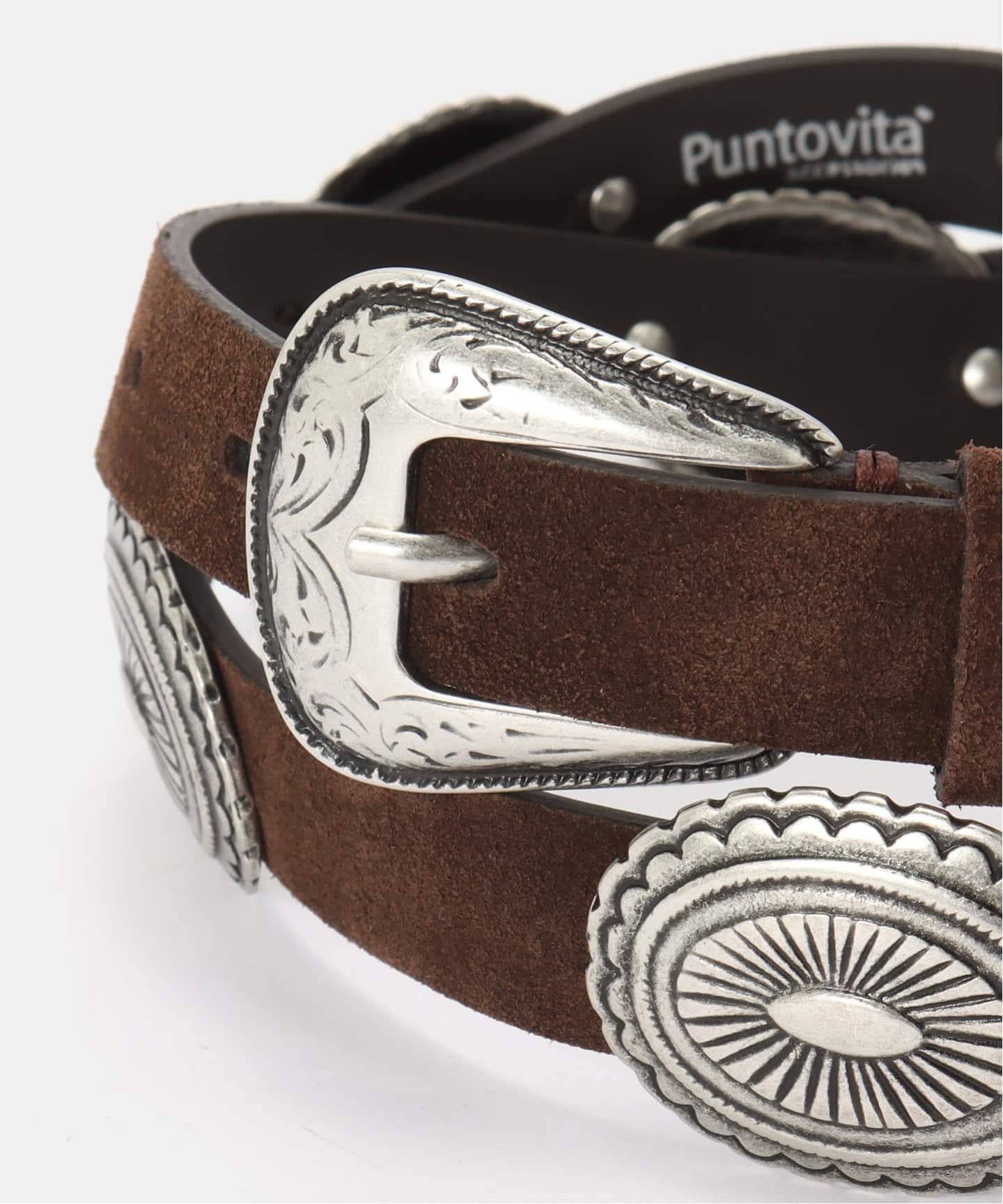 予約》【PUNTOVITA/プントヴィータ】 CONCHO BELT BROWN（ベルト