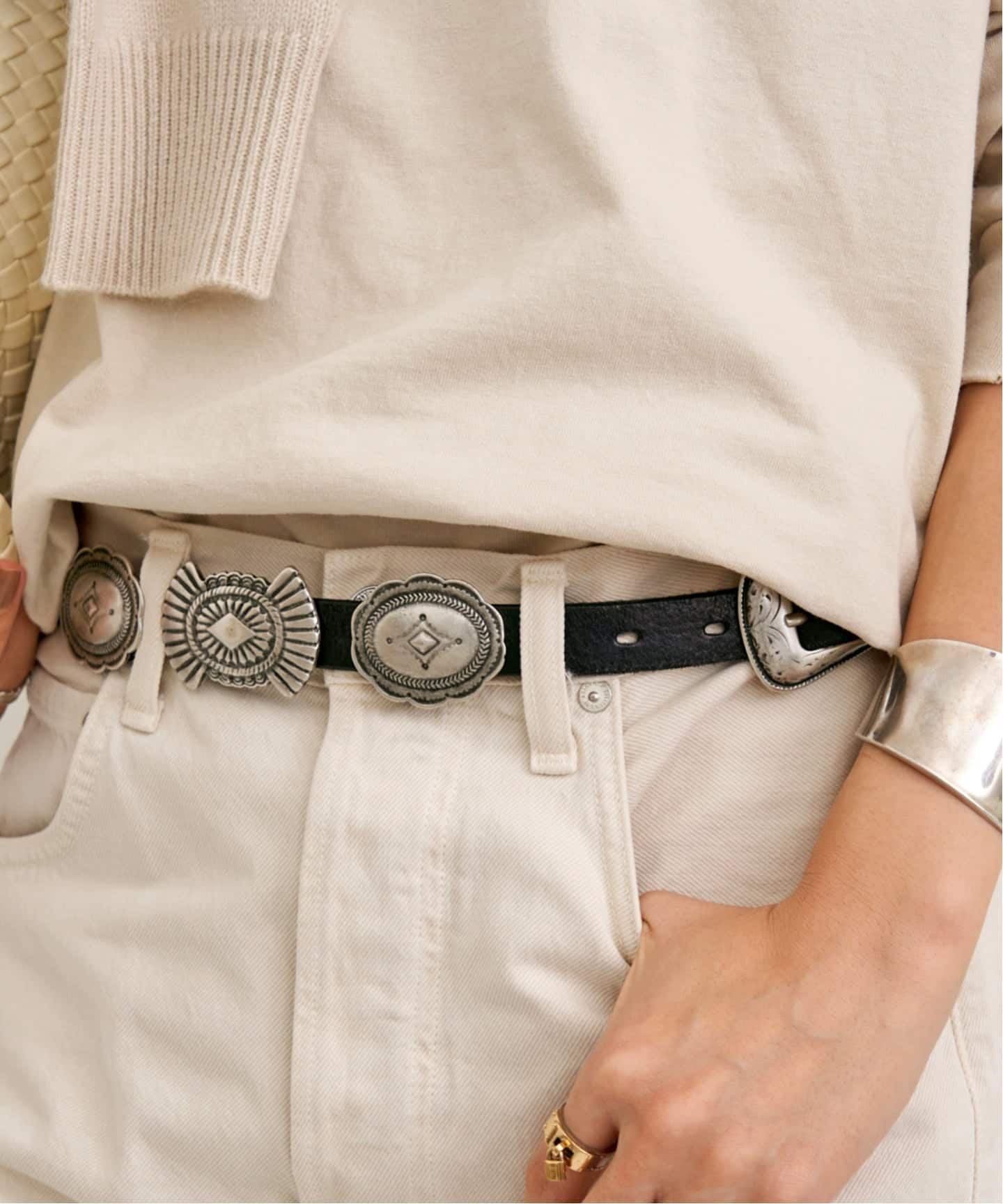 PUNTOVITA/プントヴィータ】 BLACK CONCHO BELT（ベルト）｜L