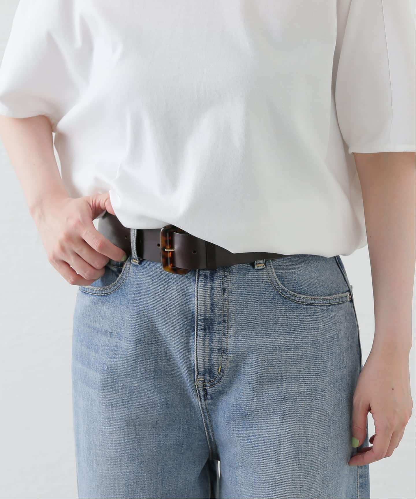 美品 BEIGE, ベイジ ウール100% オールインワン ベルト付き 紺 M LEFIJE レフィエ ベッコウベルト 2163670394（ベルト）｜IENA（イエナ