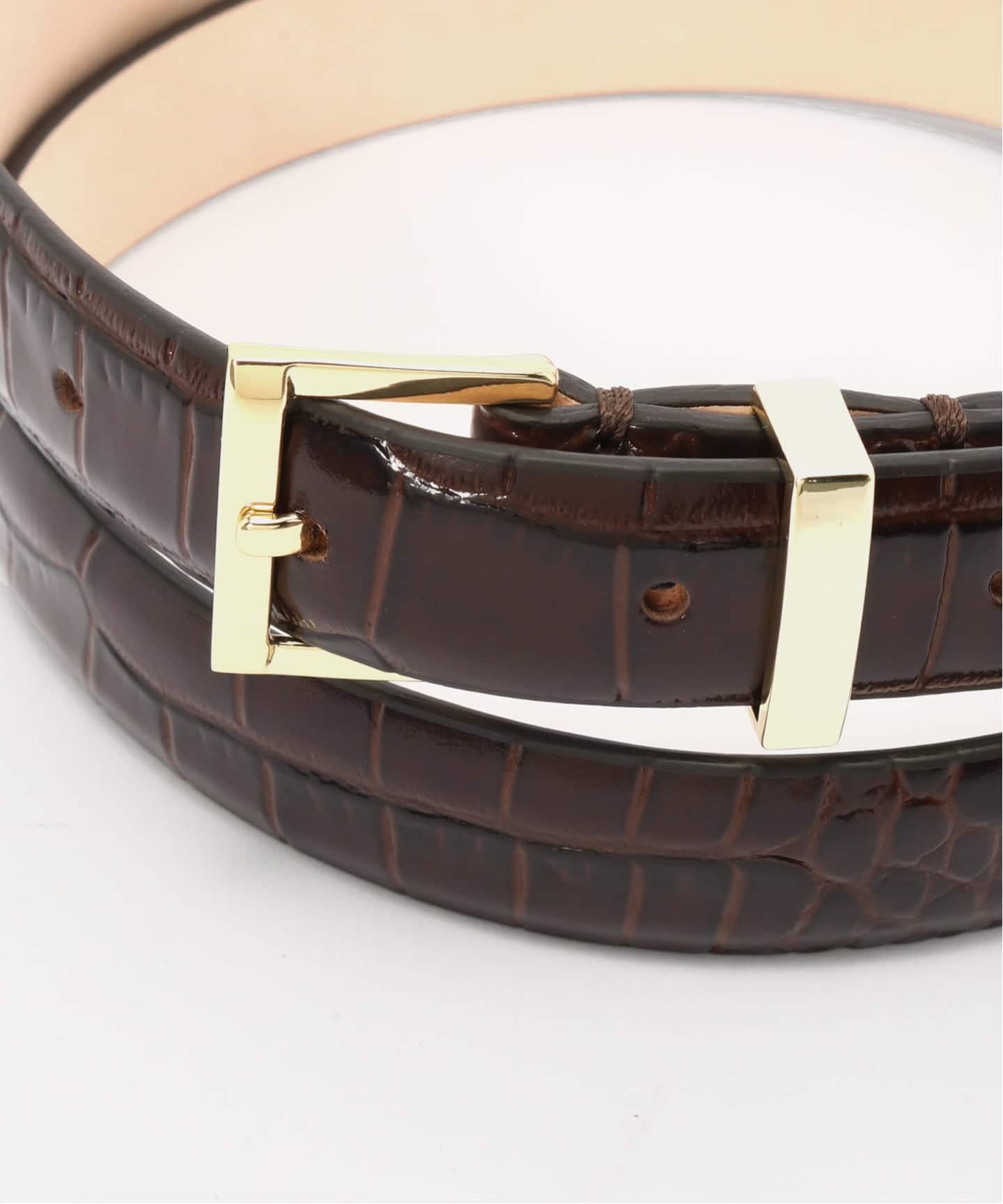MANUELA ゴールドバックルベルト　ブラウン MANUELA マヌエラ レザーベルト H;20mm Printed Croco 102254CO