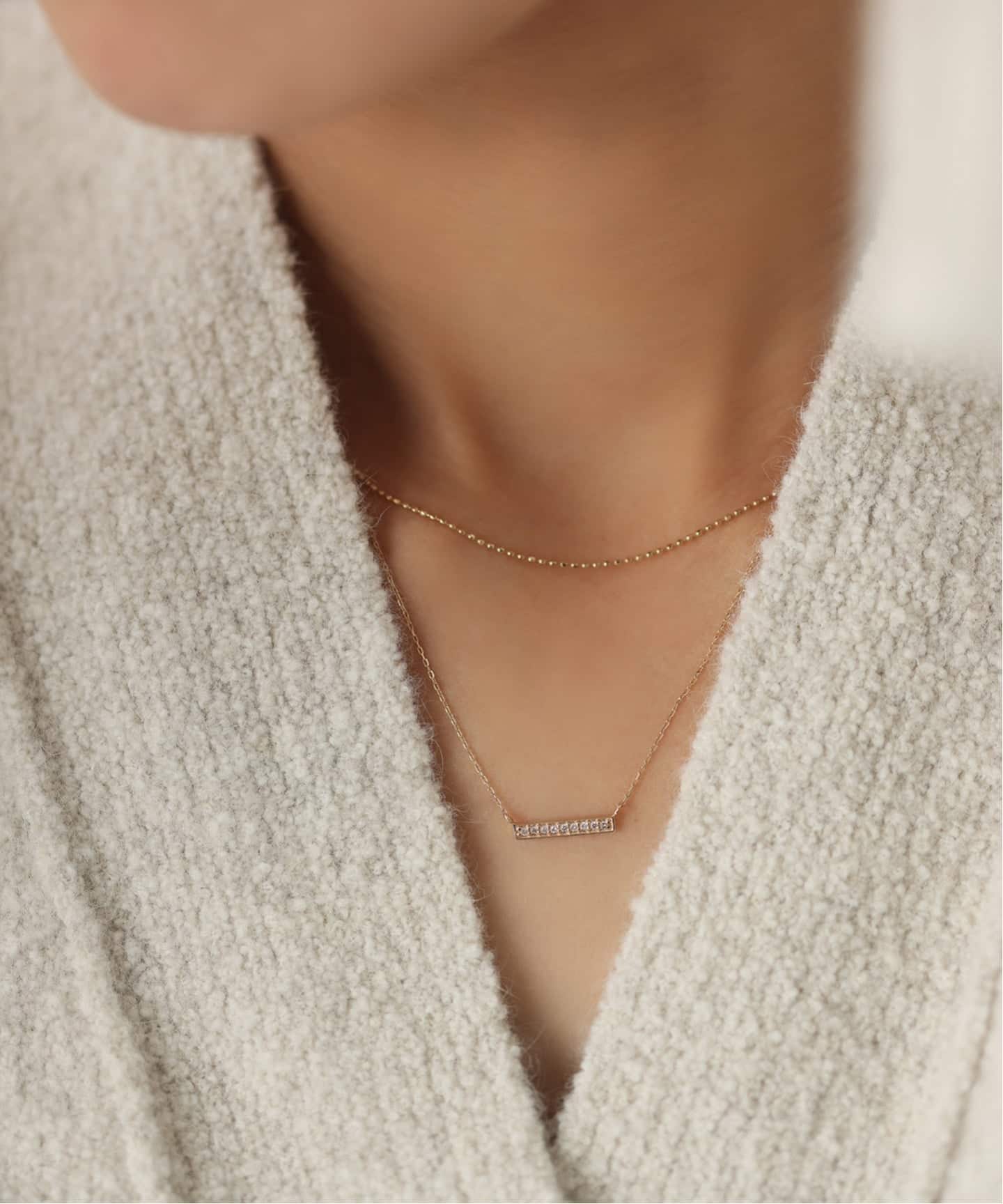 WEB限定》ボックスダイヤ12mmバーネックレス K10（ネックレス）｜Lilas