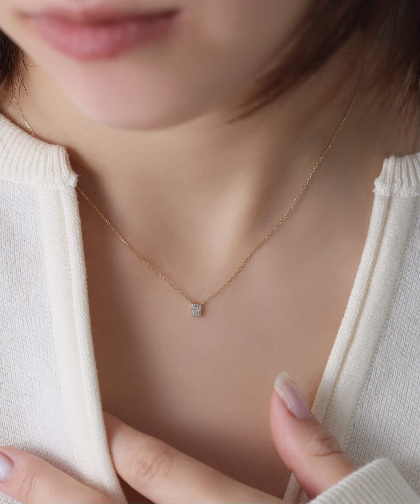 K10 プチダイヤネックレス プチダイヤスクエアネックレス K10（ネックレス）｜Lilas（リラ）の