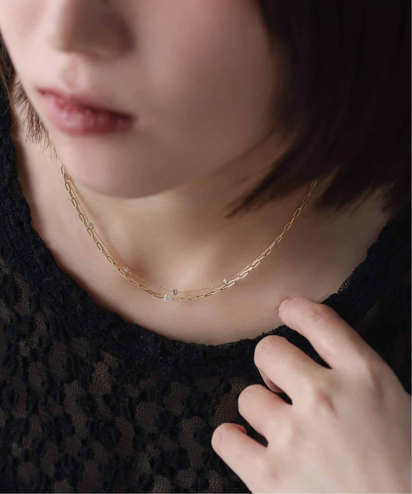 ダブルホールダイヤペーパークリップチェーンネックレス K18