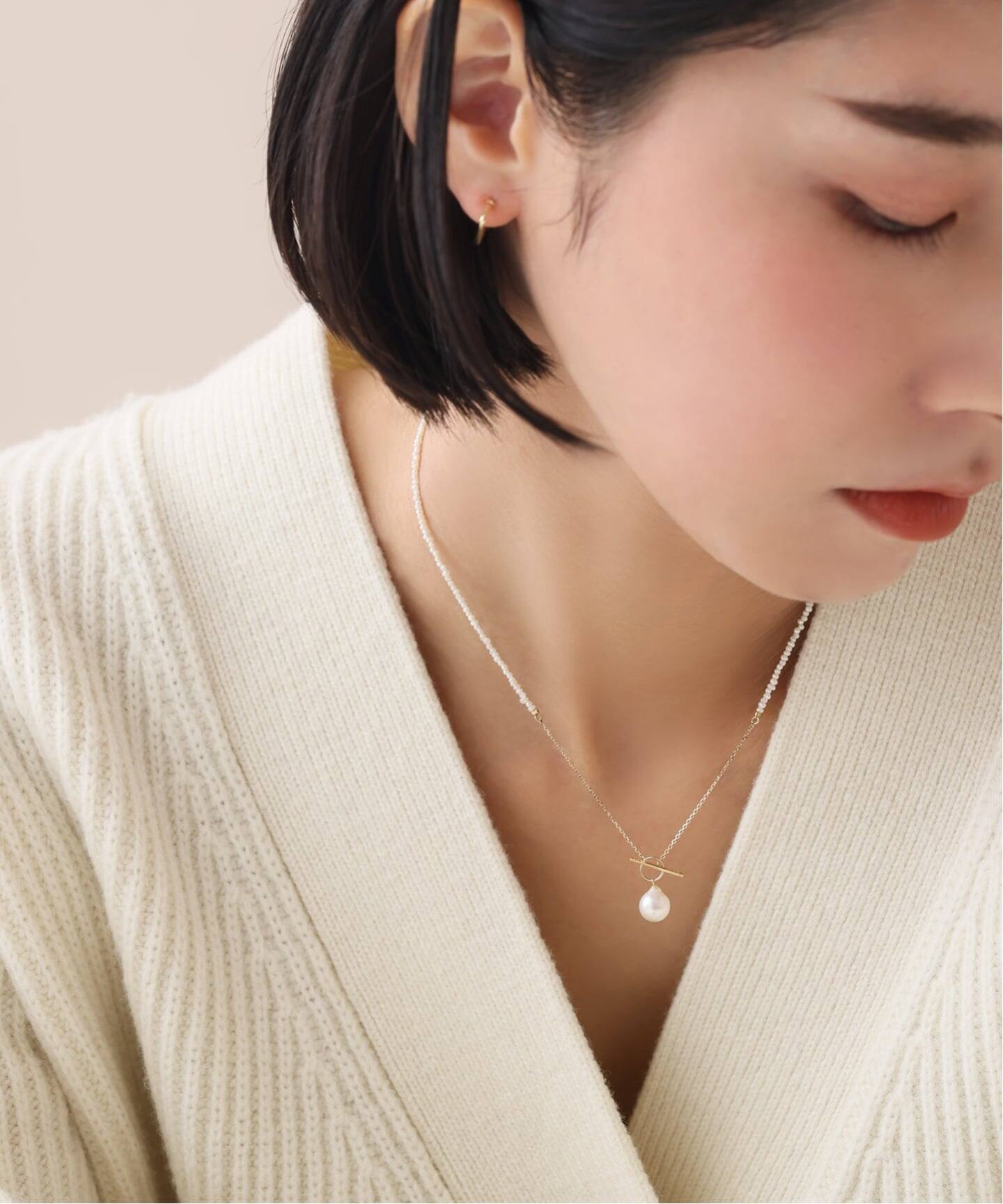 WEB限定》シードパールチェーンネックレス K10（ネックレス）｜Lilas