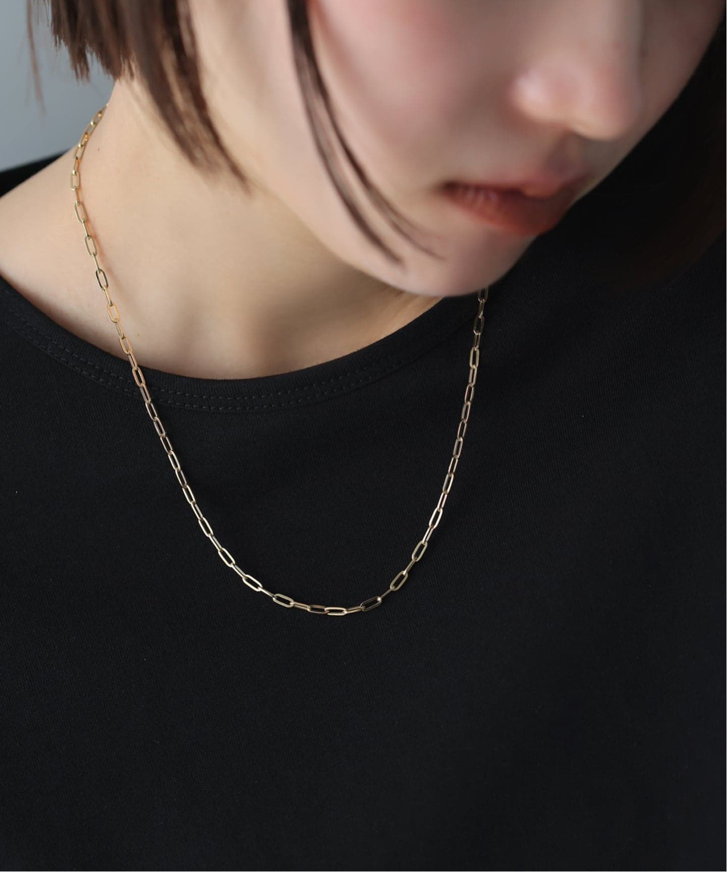 中空ペーパークリップチェーン50cmネックレス K18（ネックレス