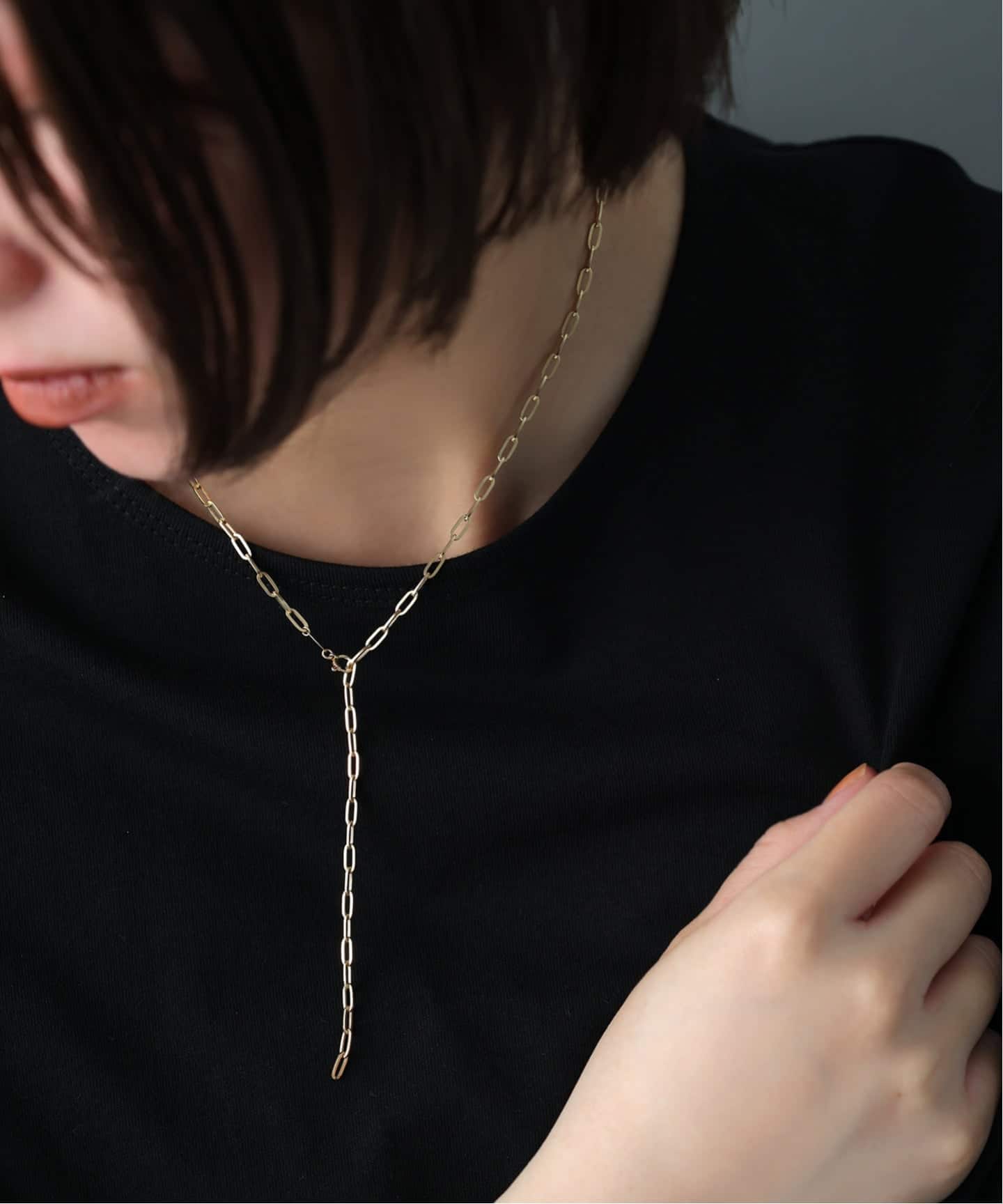 中空ペーパークリップチェーン50cmネックレス K18（ネックレス