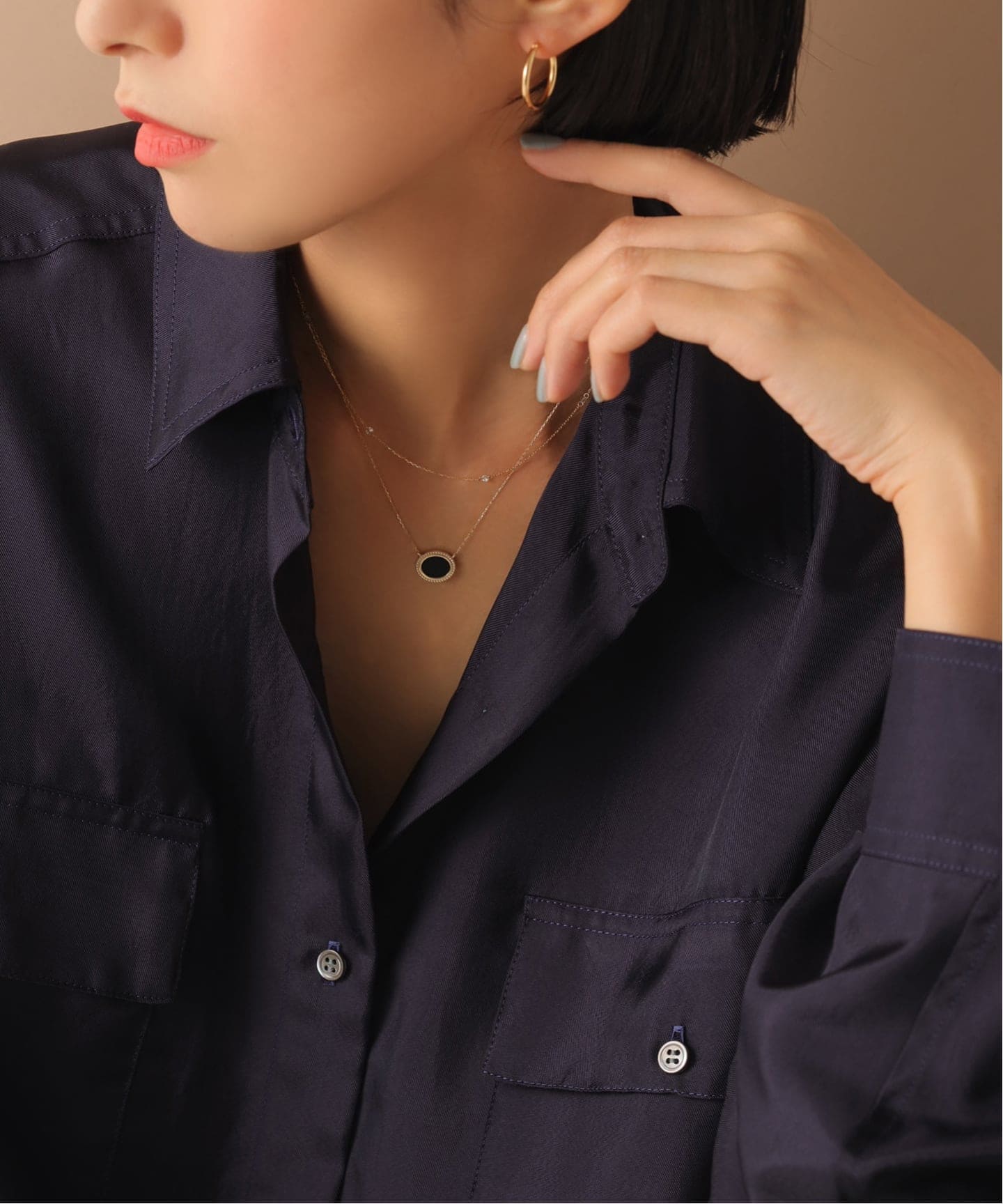 Lilas オーバルオニキスフラットネックレス K10 オーバルオニキスフラットネックレス K10（ネックレス）｜Lilas（リラ