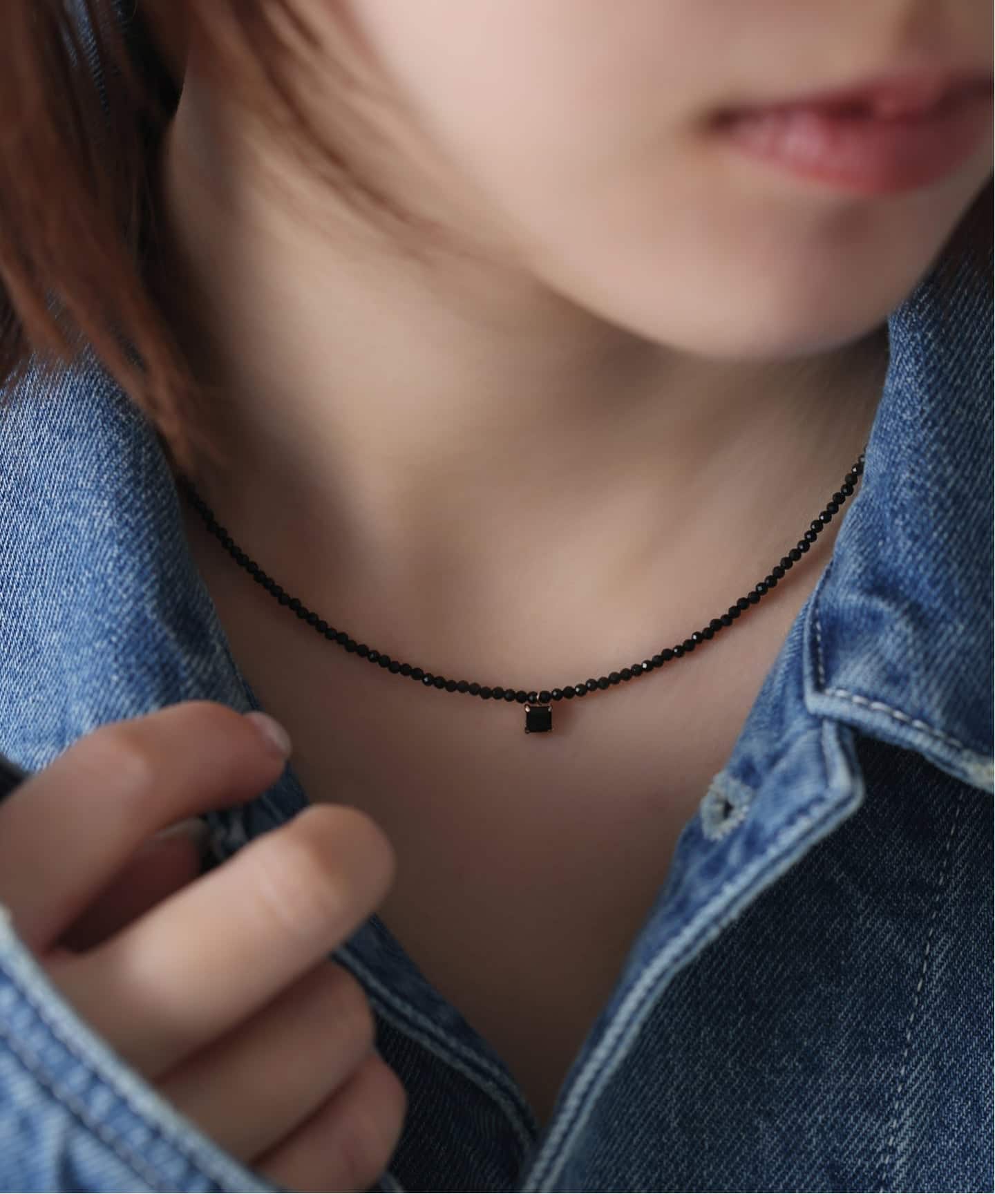 スクエアモチーフオニキスネックレス K10（ネックレス）｜Lilas（リラ