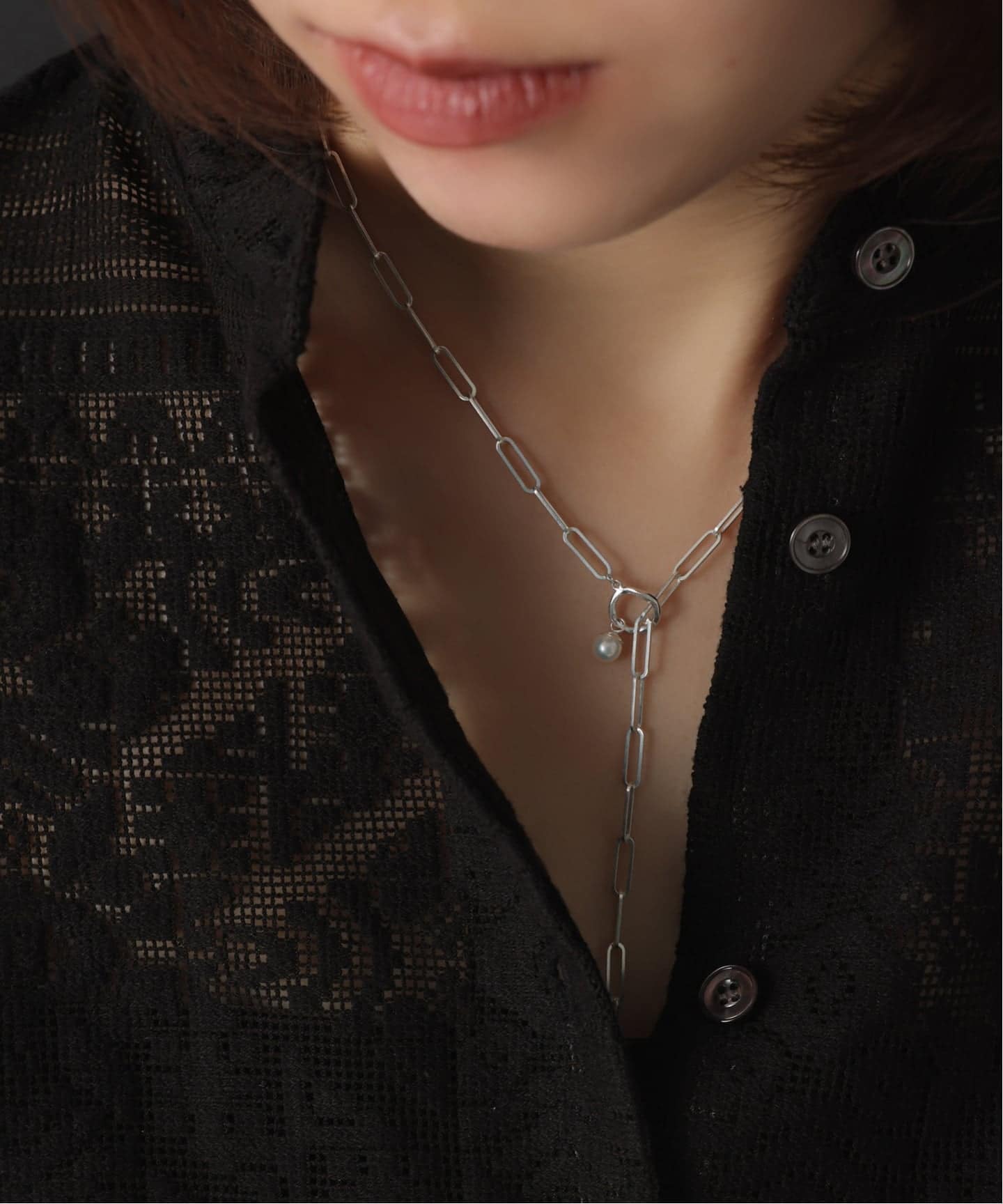 Lilas SAMH パールTバークリップチェーンネックレス SV SAMH by LILAS】パールTバークリップチェーンネックレス SV