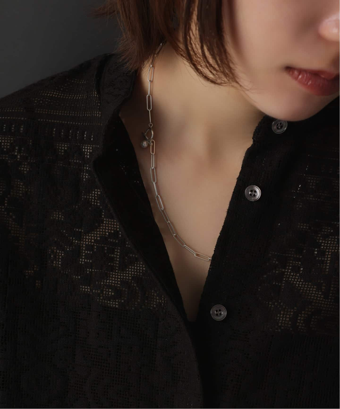 SAMH by LILAS】パールTバークリップチェーンネックレス SV