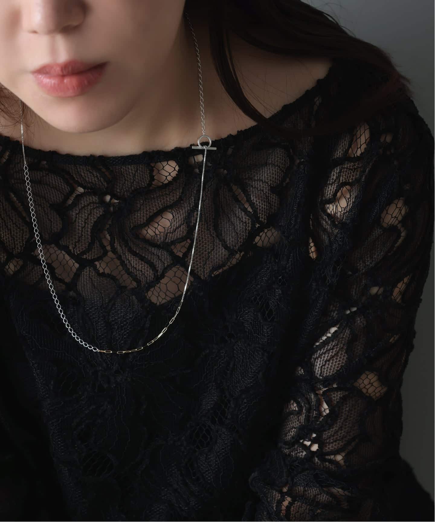 SAMH by LILAS】バイカラーチェーンロングネックレスK10*SV