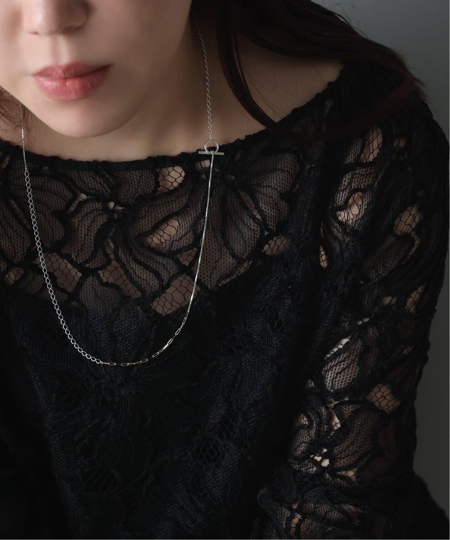 予約》【SAMH by LILAS】バイカラーチェーンロングネックレスK10*SV 
