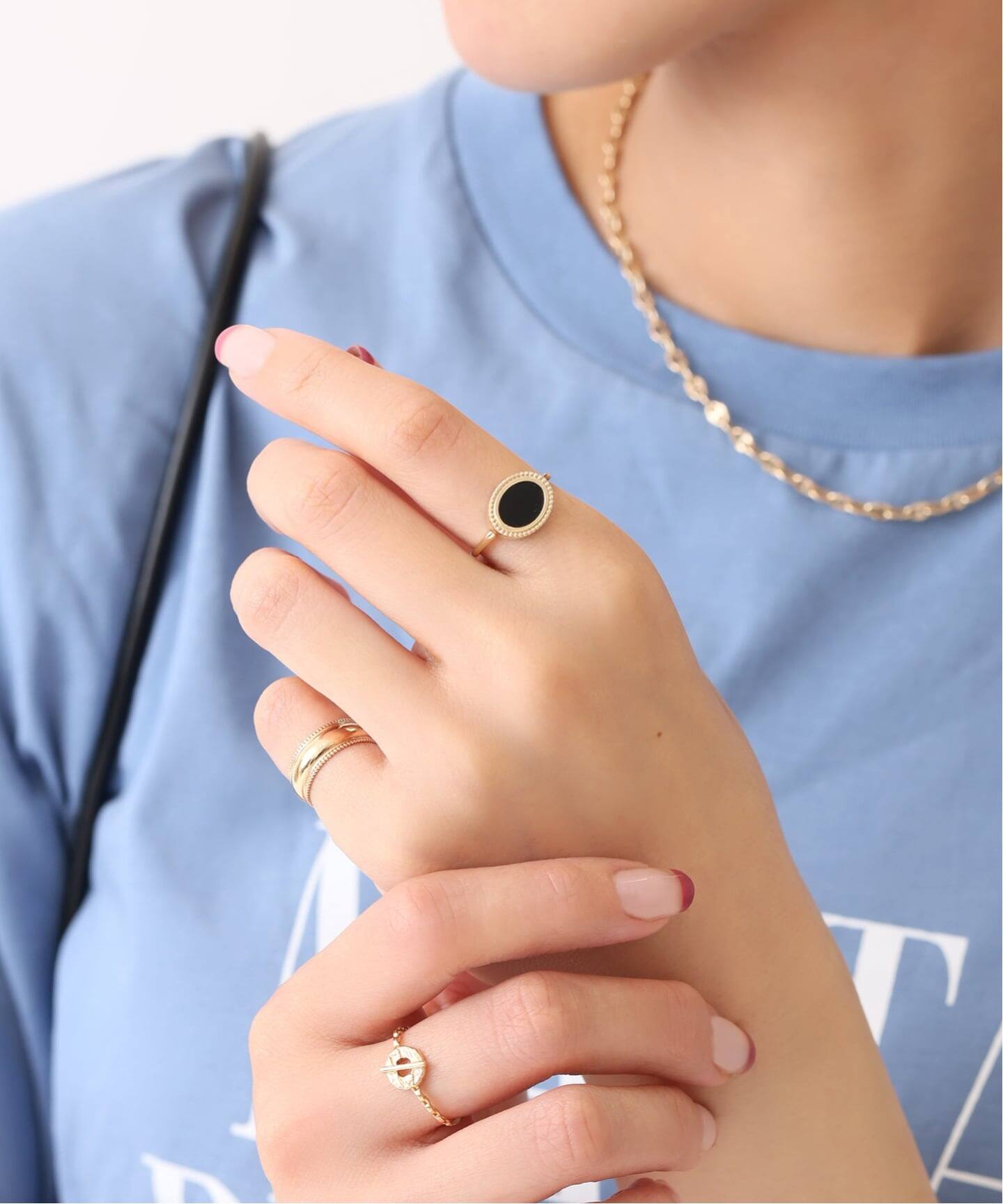 オーバルオニキスフラットリング K10（リング）｜Lilas（リラ）の通販