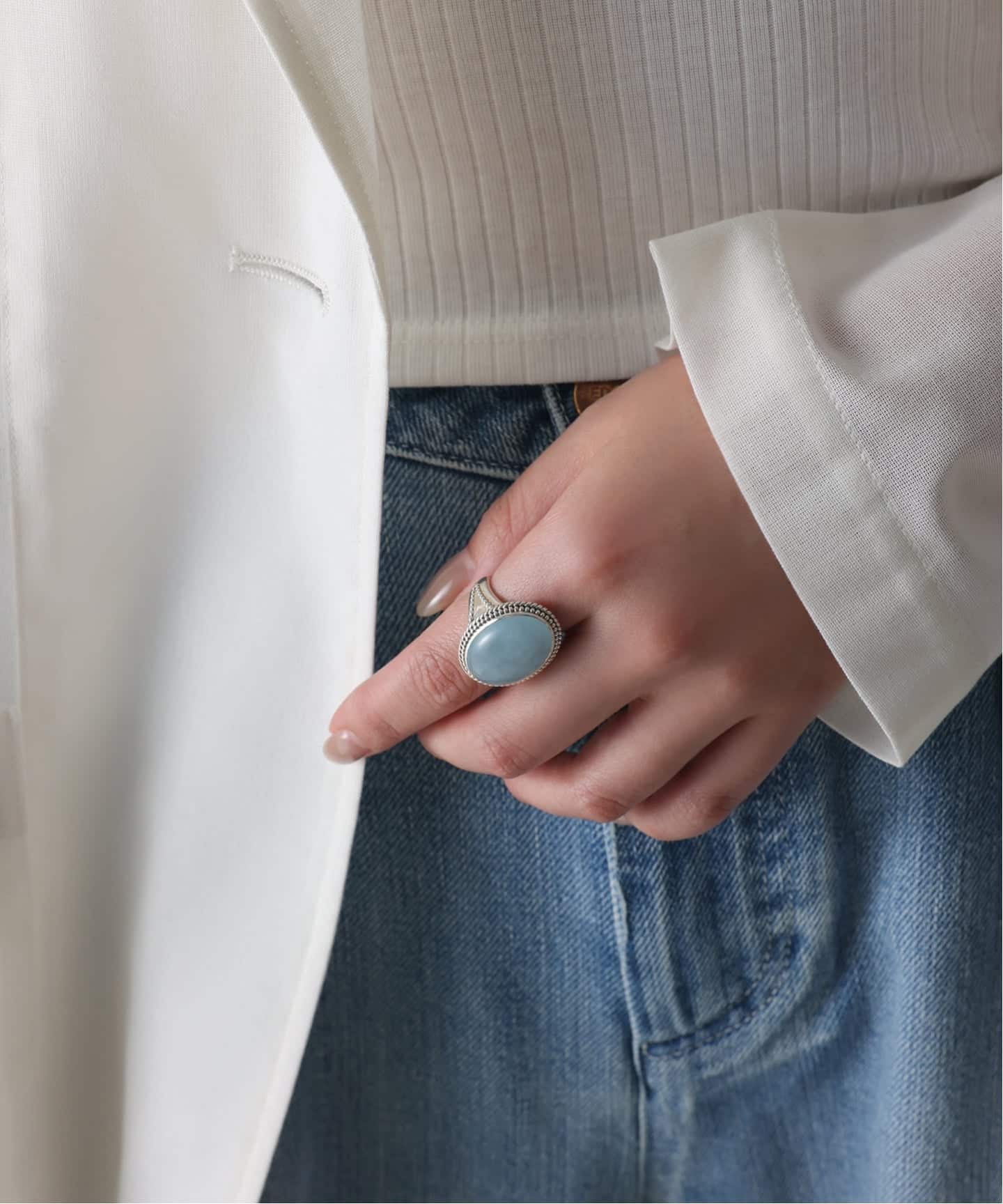 【LILA ꕤ】宝石質アクアマリンのデザインリング 予約》【SAMH by LILAS】アクアマリンリング SV（リング）｜Lilas