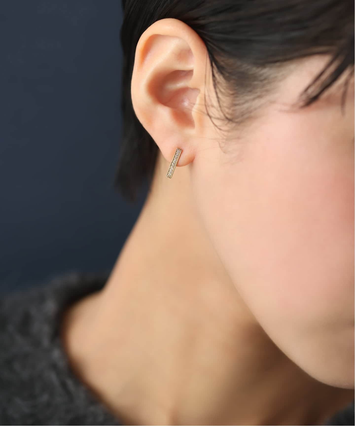 予約》ボックスダイヤ12mmバーピアス K10（両耳）（ピアス（両耳用