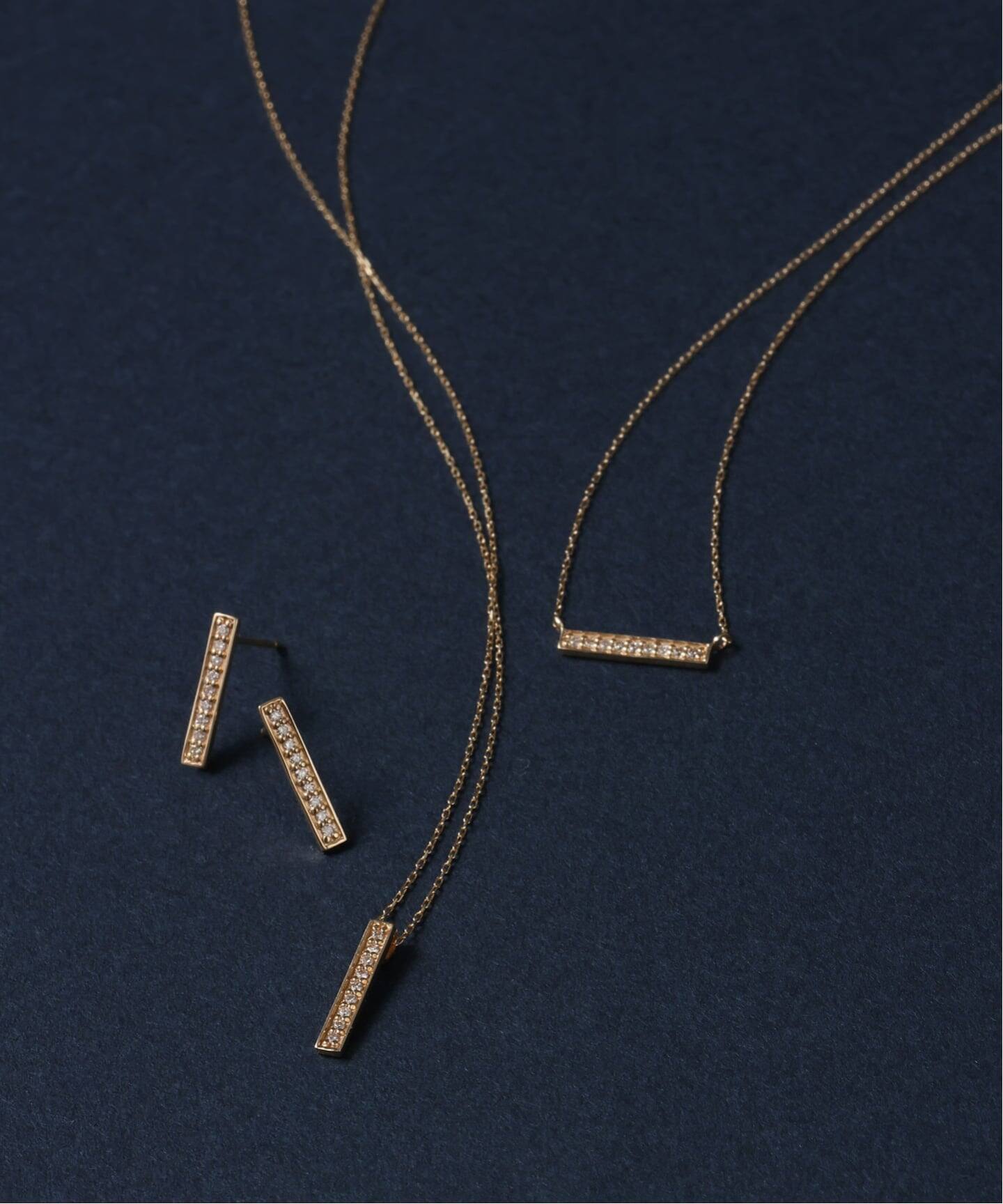 予約》ボックスダイヤ12mmバーピアス K10（両耳）（ピアス（両耳用