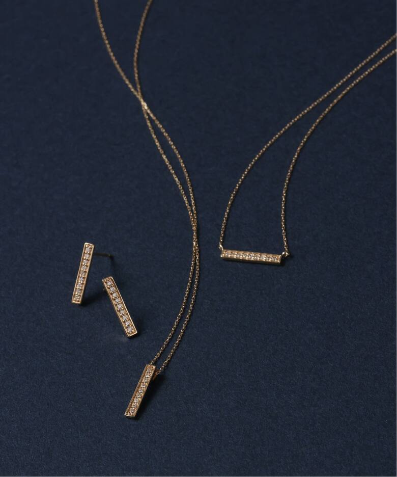 ボックスダイヤ12mmバーピアス K10（両耳）（ピアス（両耳用 