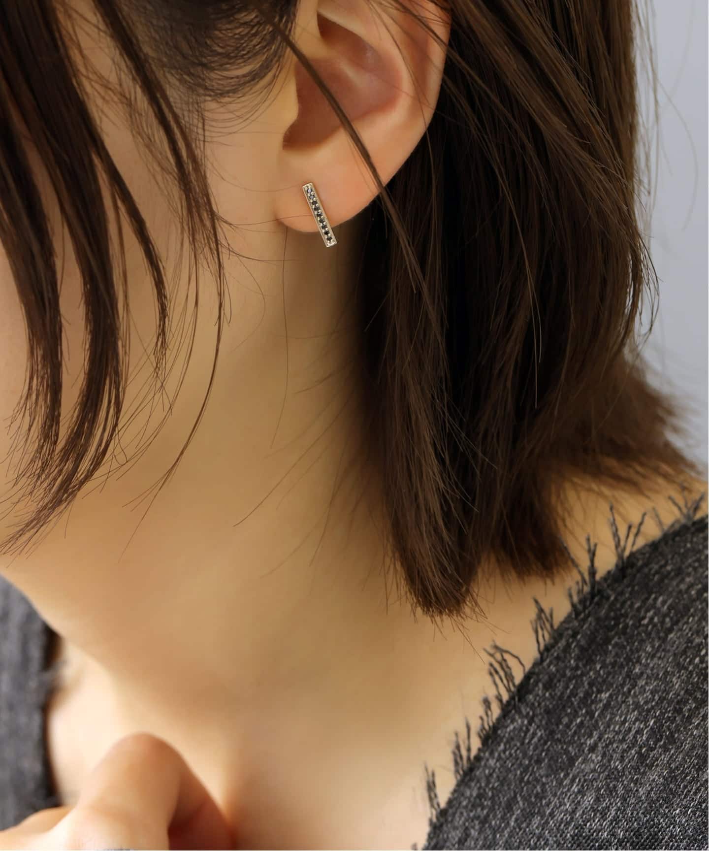 予約》ボックスブラックダイヤ12mmバーピアス K10（両耳）（ピアス（両