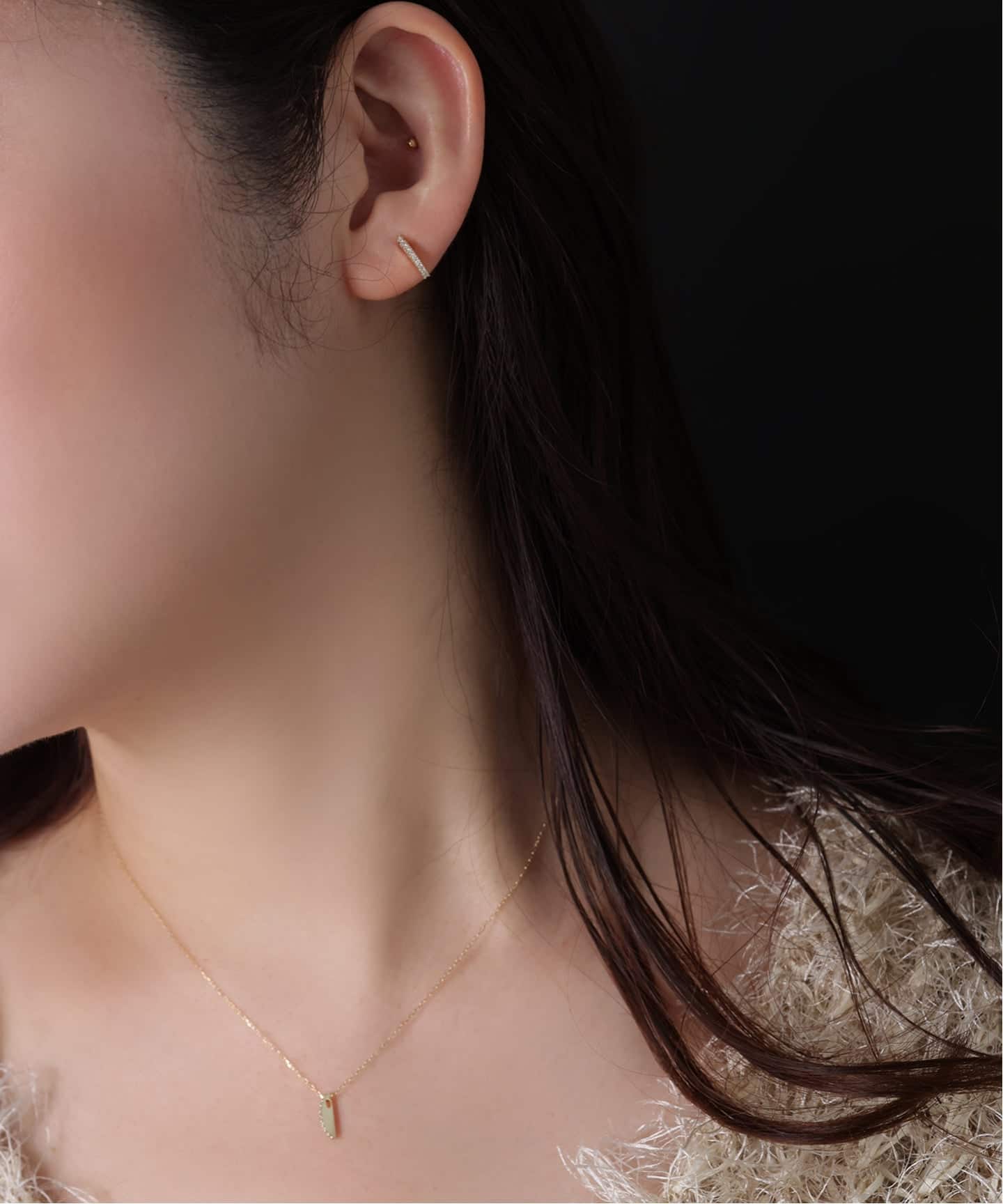 セミサークルダイヤピアス K10（両耳）（ピアス（両耳用））｜Lilas
