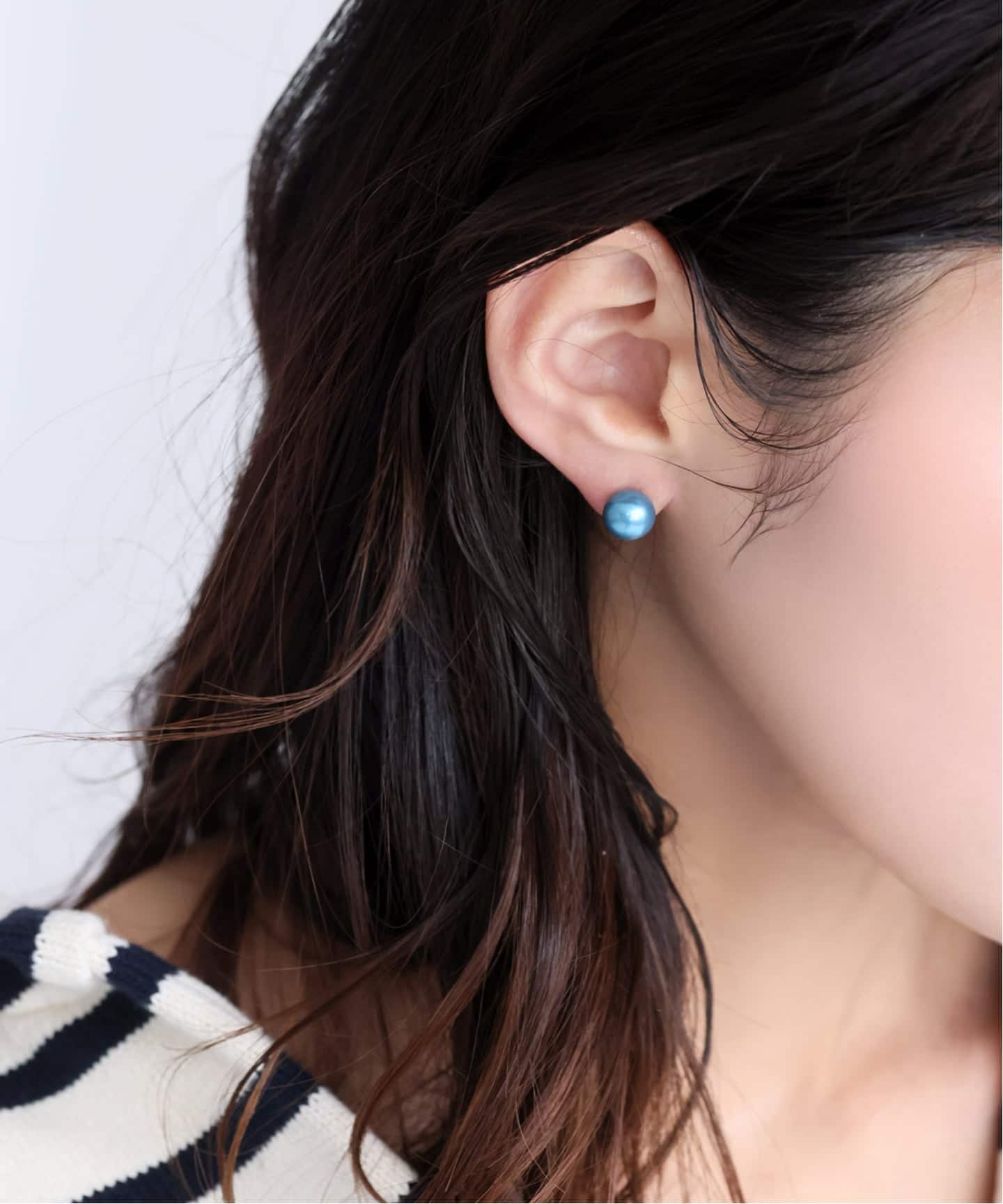 予約》8mmインディゴパール1粒ピアス K10（両耳）（ピアス（両耳用