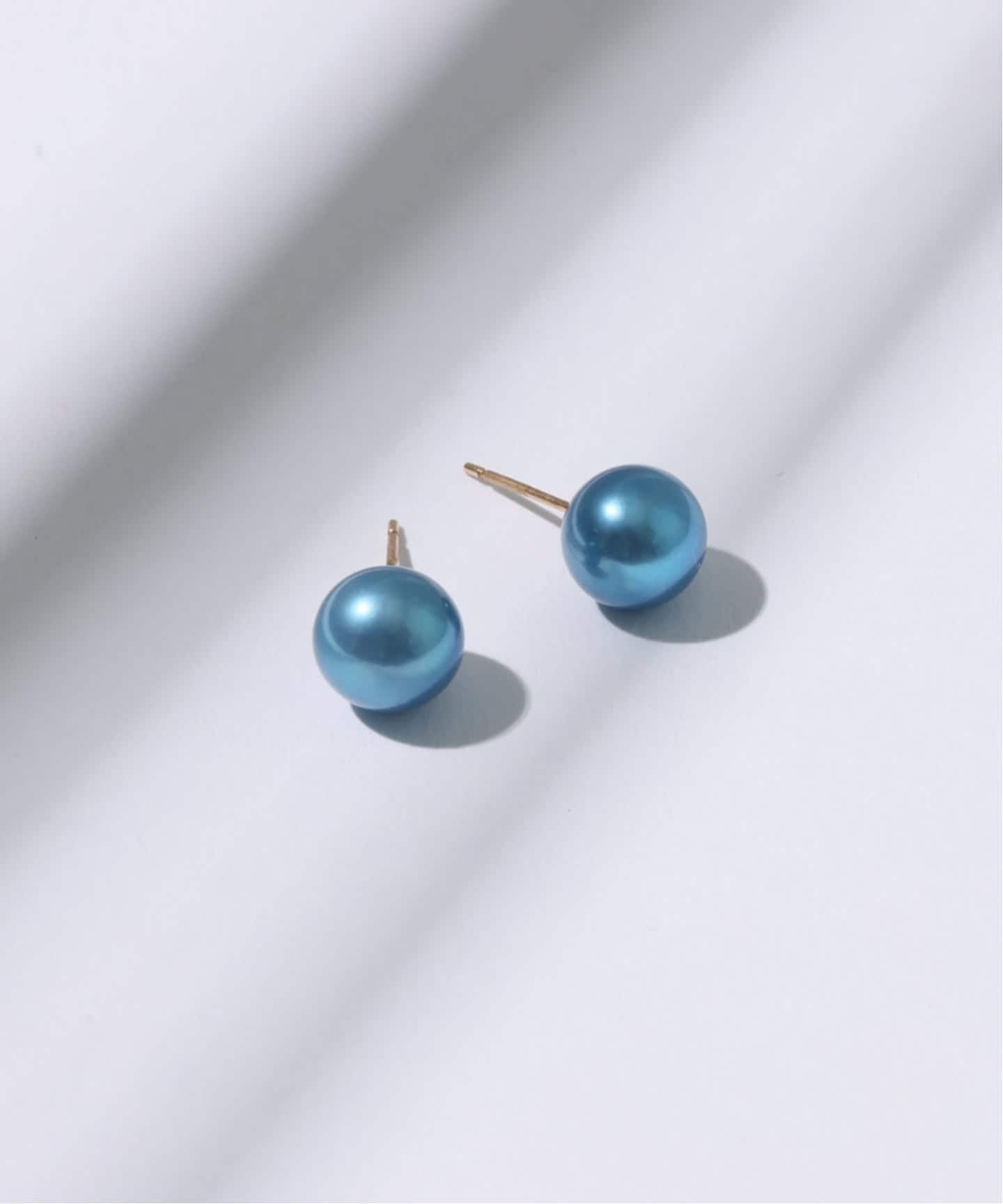 8mmインディゴパール1粒ピアス K10（両耳）（ピアス（両耳用