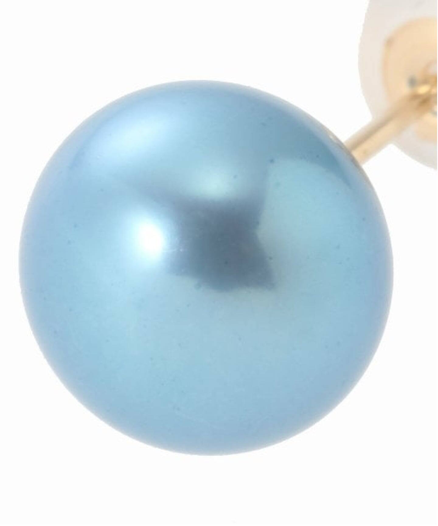 8mmインディゴパール1粒ピアス K10（両耳）（ピアス（両耳用