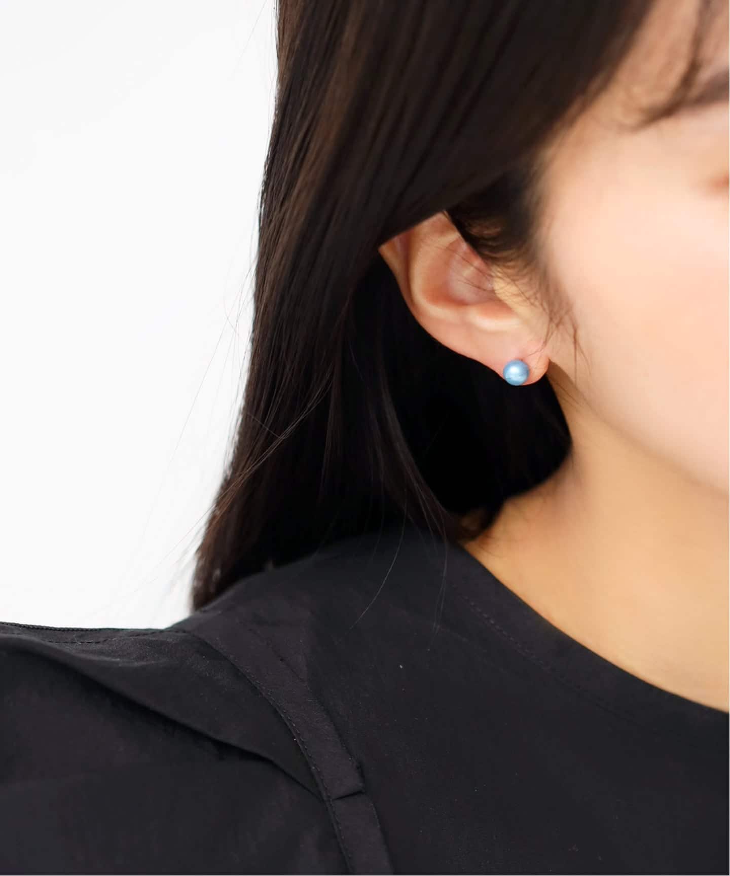 予約》インディゴパール1粒ピンピアス K10(両耳)（ピアス（両耳用