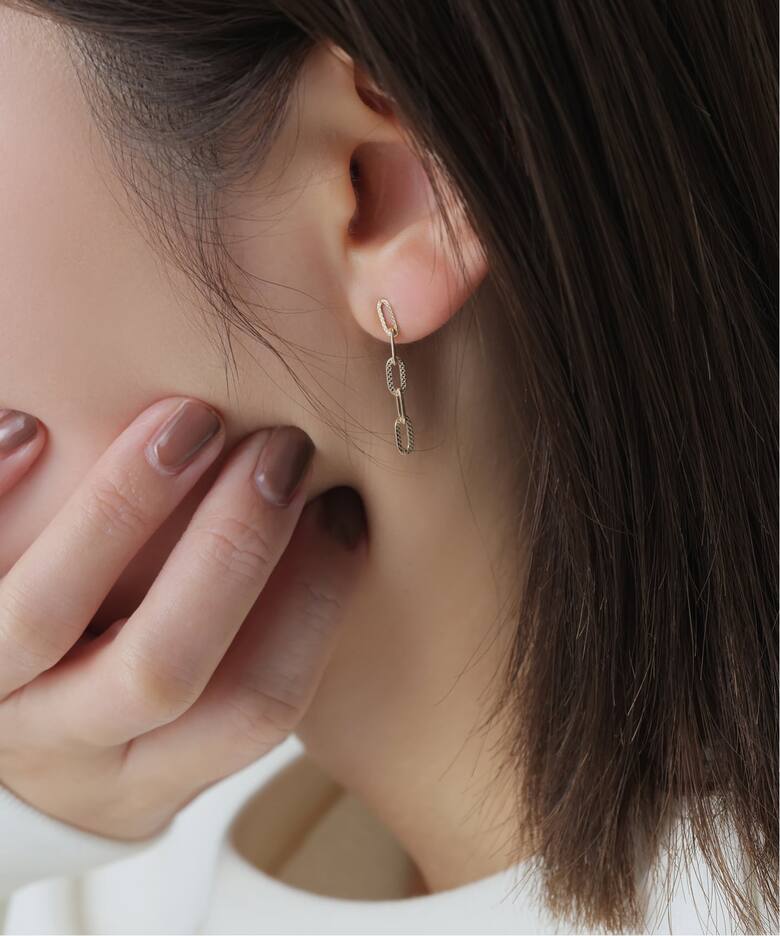 プレイドクリップチェーンピアス K10（両耳）（ピアス（両耳用 