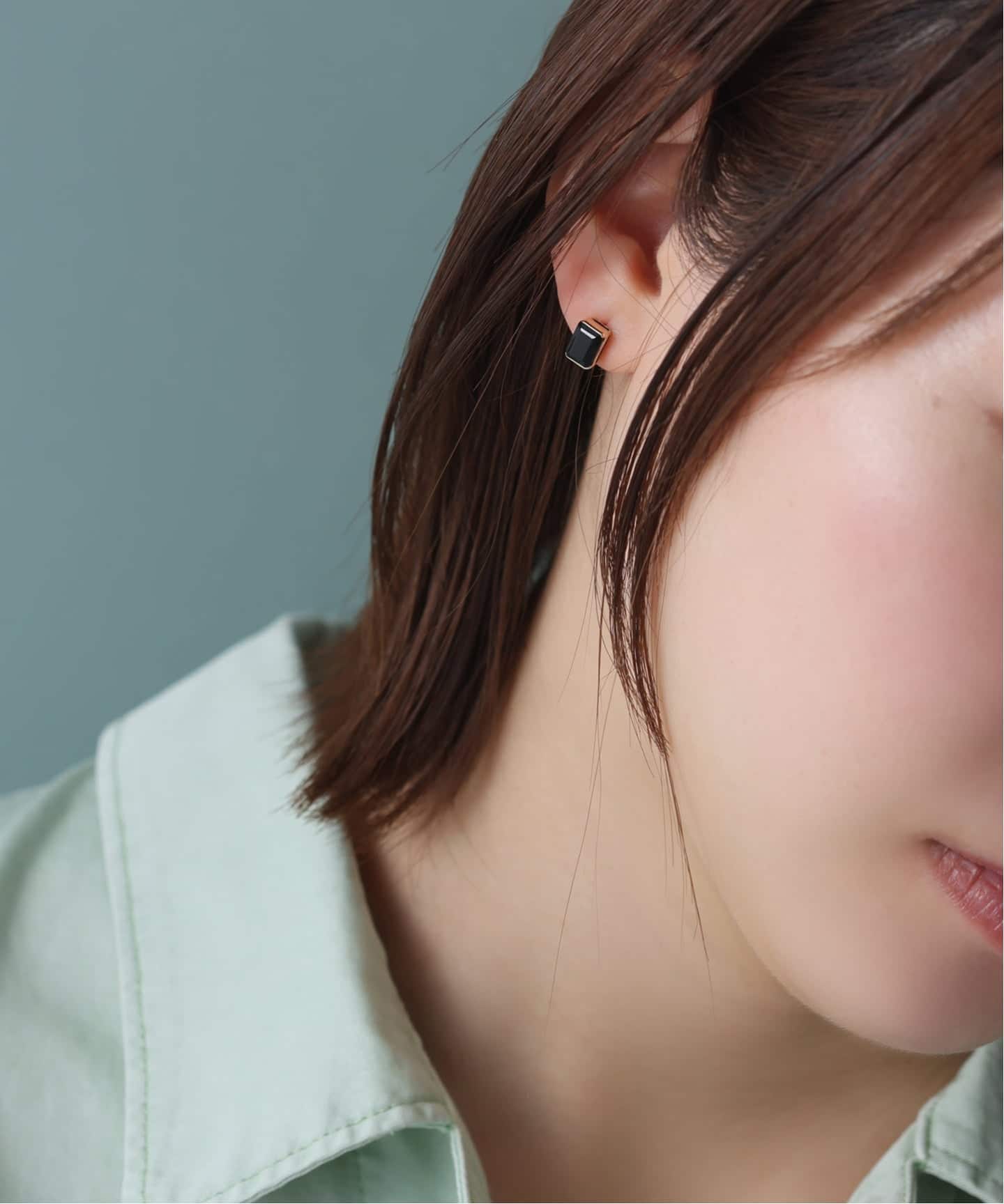 オクタゴンオニキスピアス K10（両耳）（ピアス（両耳用））｜Lilas